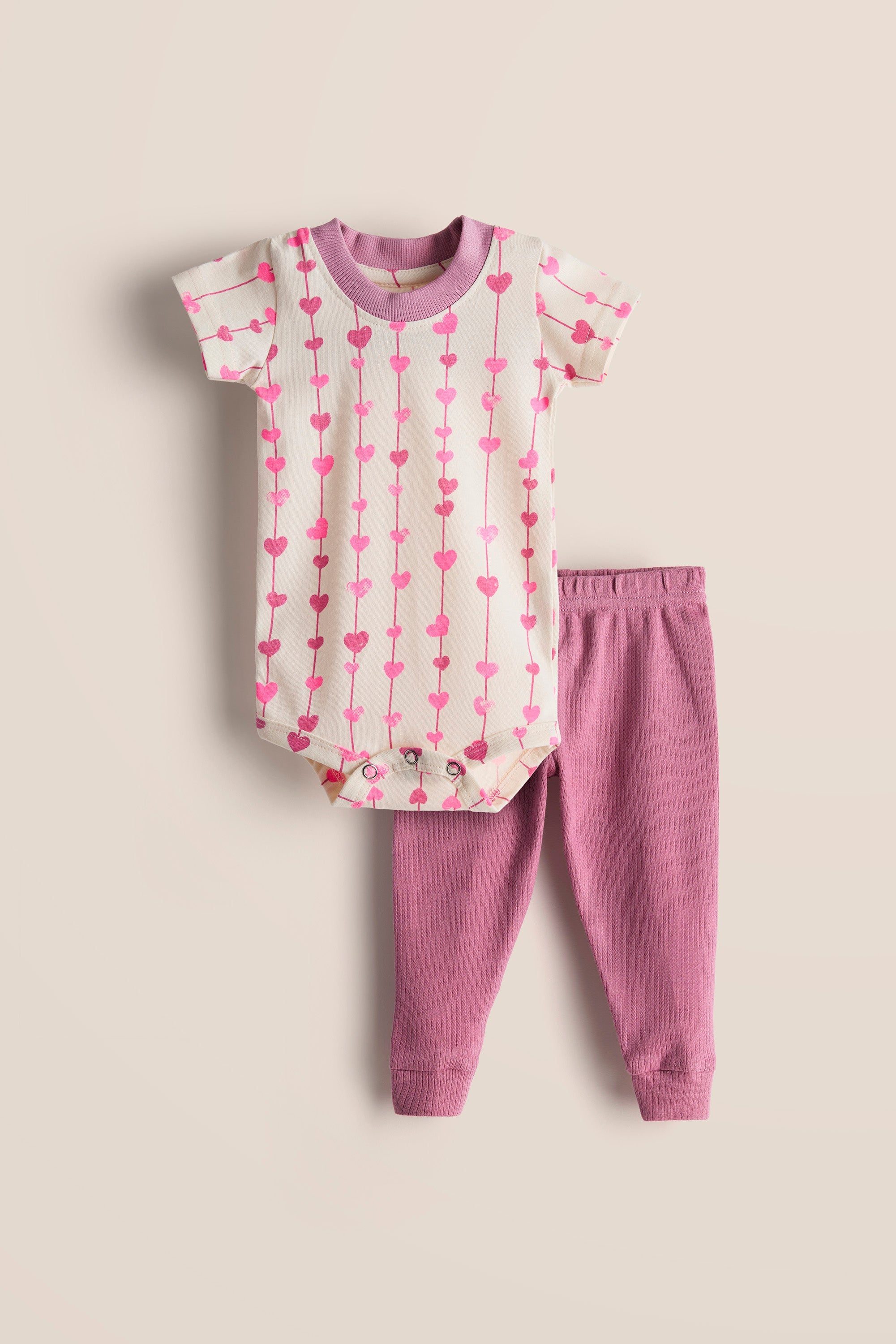 Urbanrac 100% Cotton Onesies and Pant Set - Pink Heartstrings