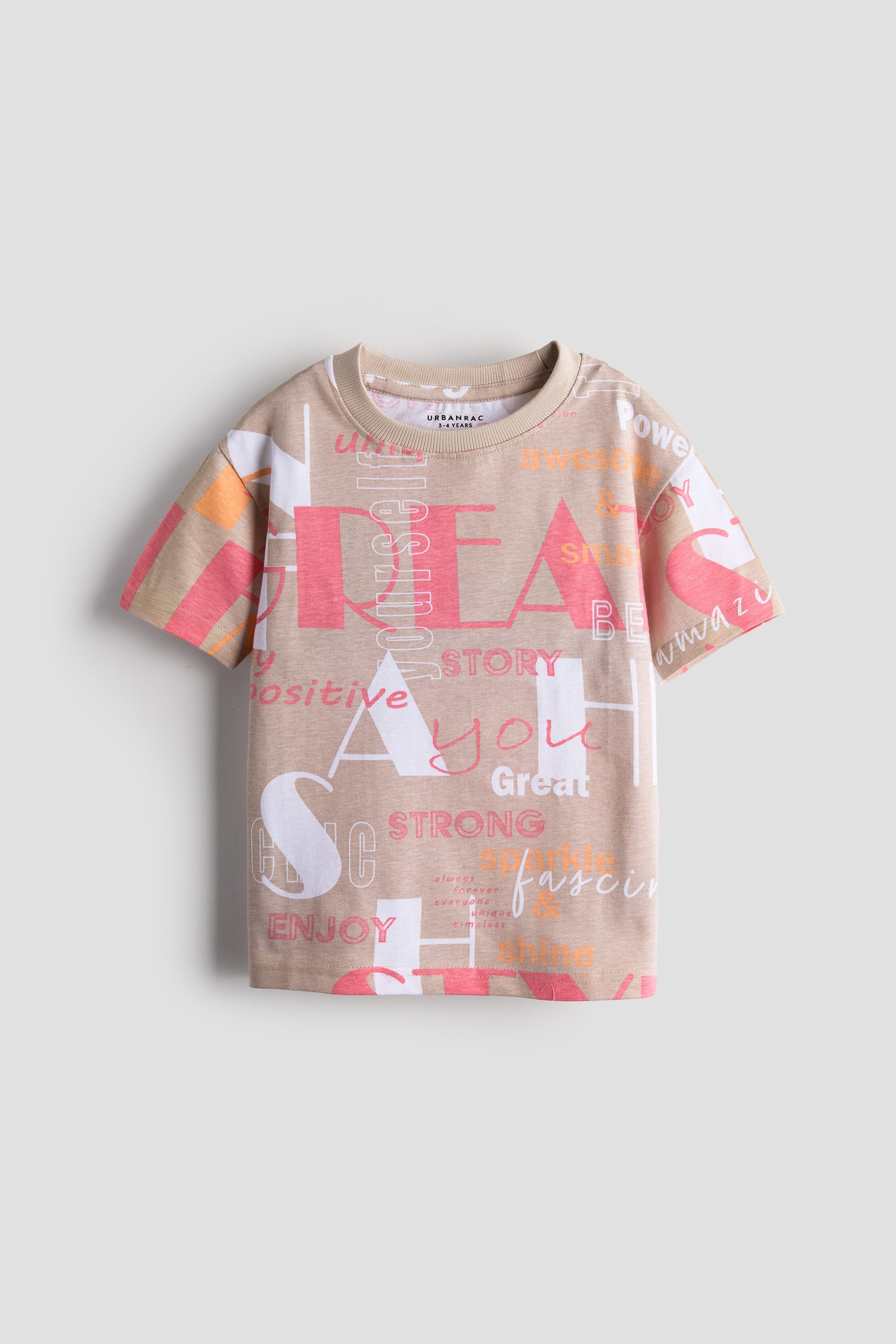 Urbanrac Unisex Kids Oversized Inspirational Print T-Shirt - Beige