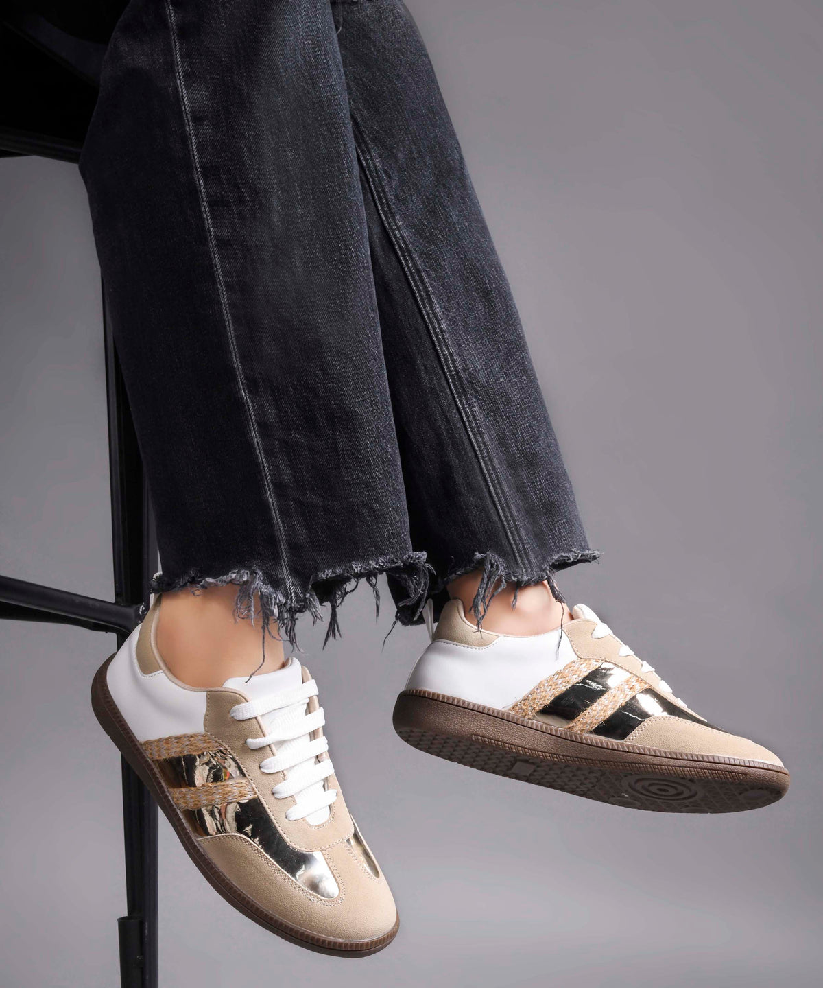 JM Looks Trendy Sneakers with Metallic Panels & Braided Detailing