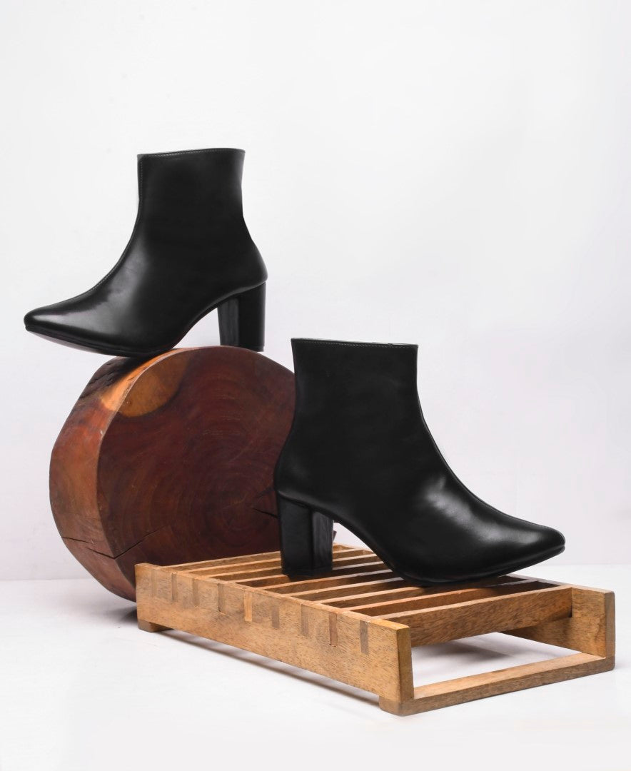 JM Looks Women Block Heel Ankle Boots with Zipper Pointed Toe