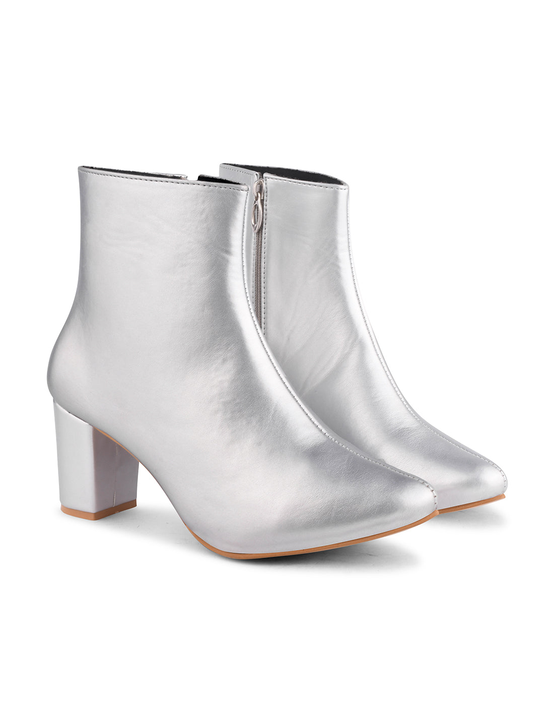 JM Looks Women Block Heel Ankle Boots with Zipper Pointed Toe