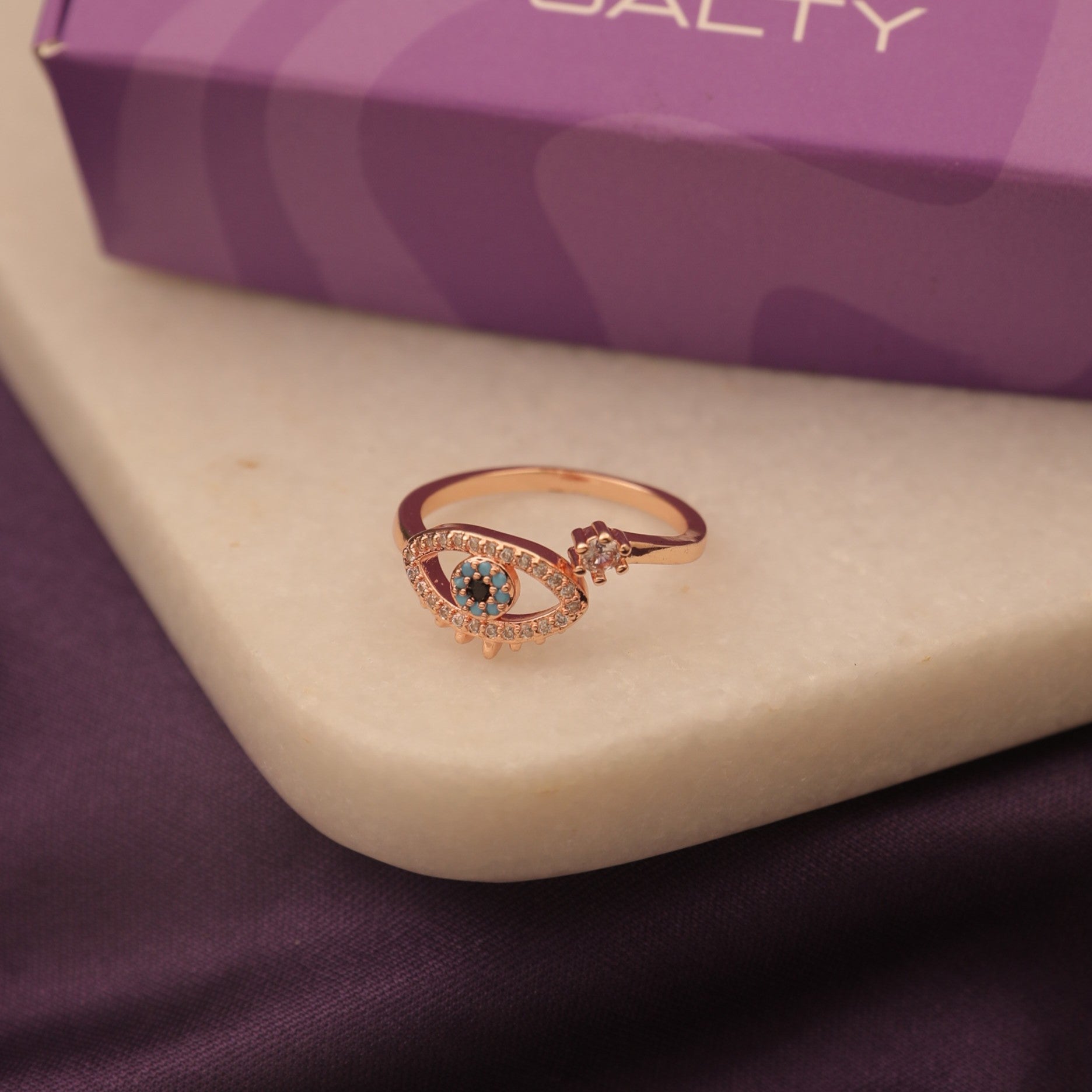 Salty Cute Evil Eye Adjustable Ring - Rose Gold