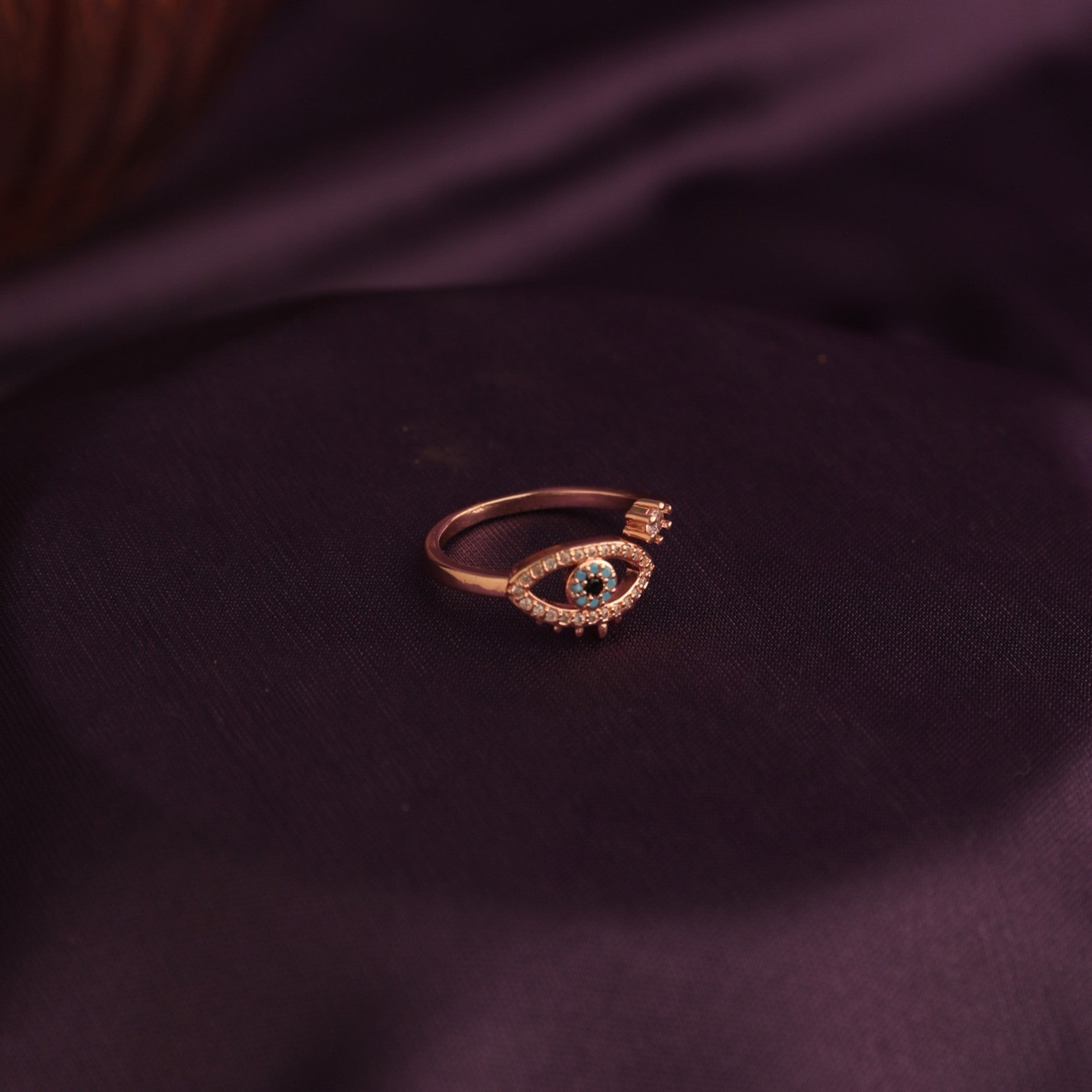 Salty Cute Evil Eye Adjustable Ring - Rose Gold