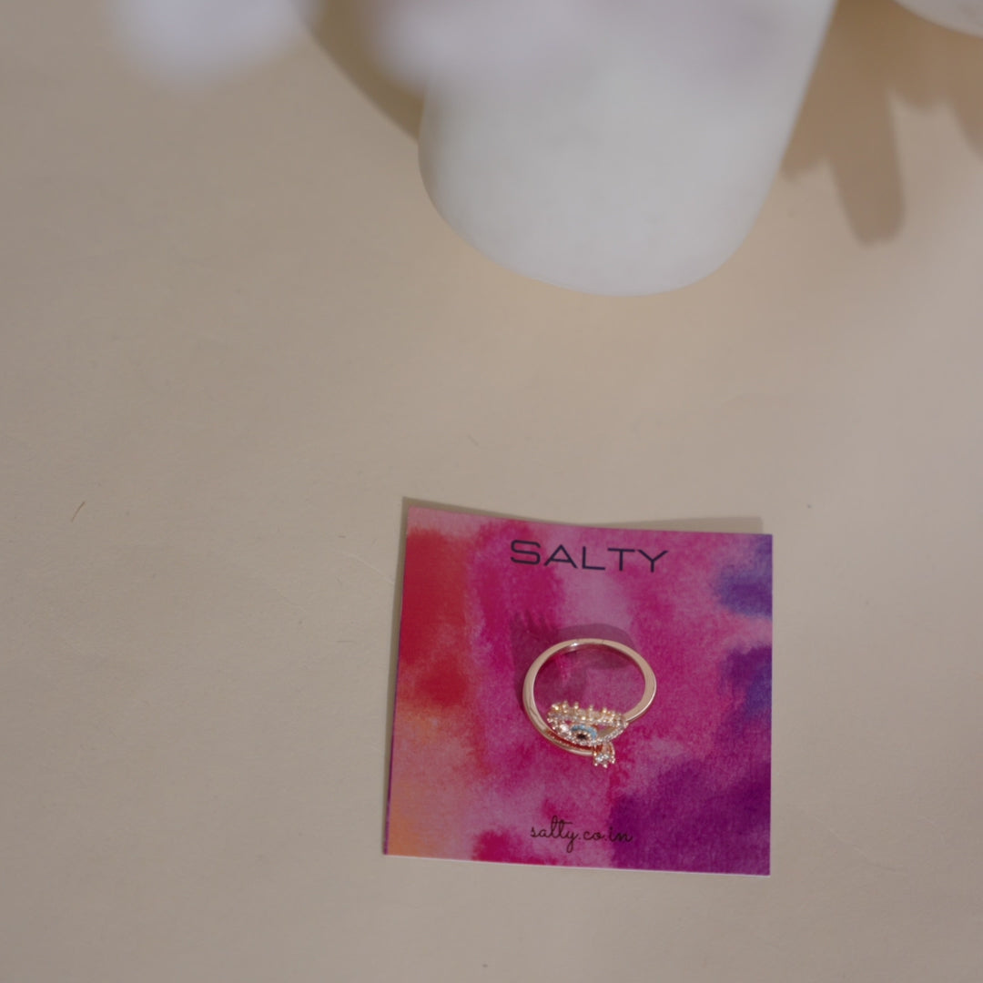 Salty Cute Evil Eye Adjustable Ring - Rose Gold