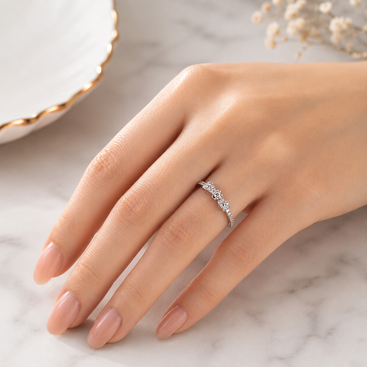 Salty Margaret Crystal Bow Silver Ring