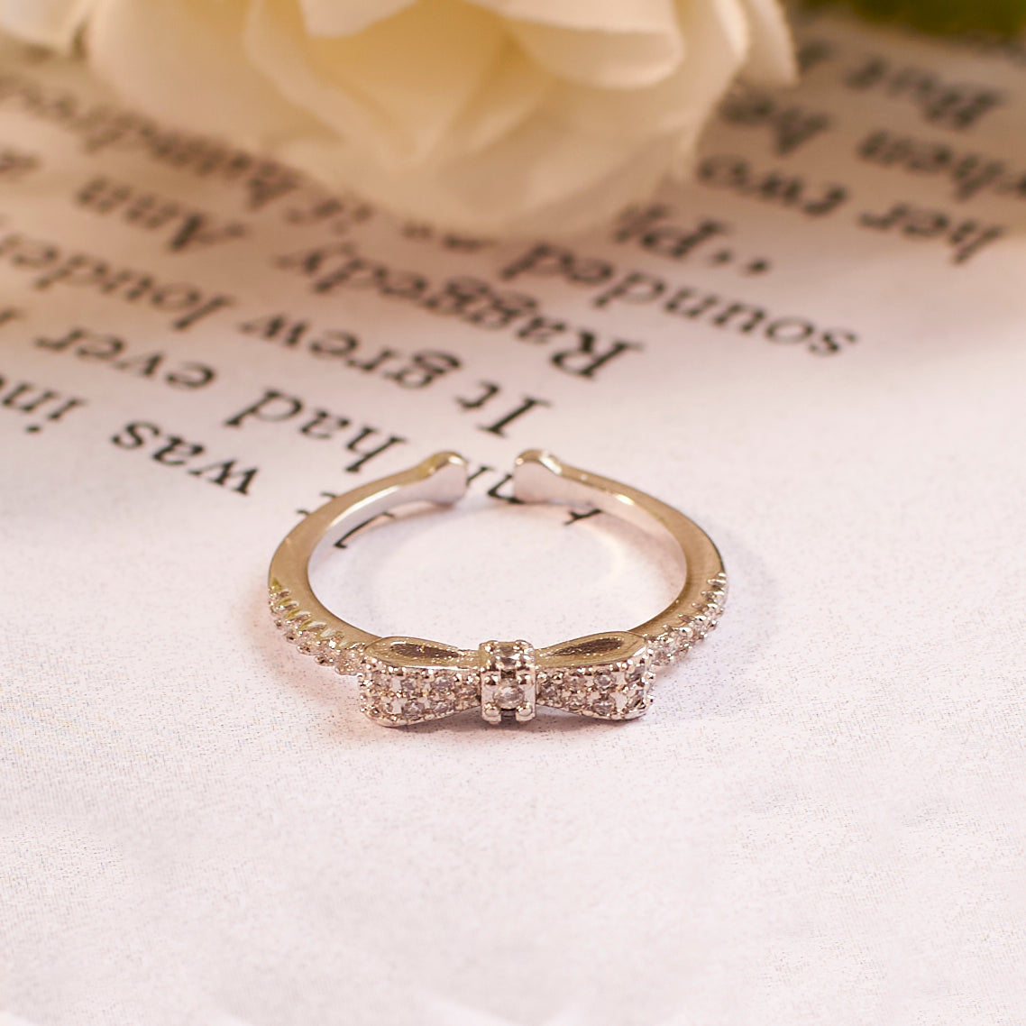 Salty Margaret Crystal Bow Silver Ring