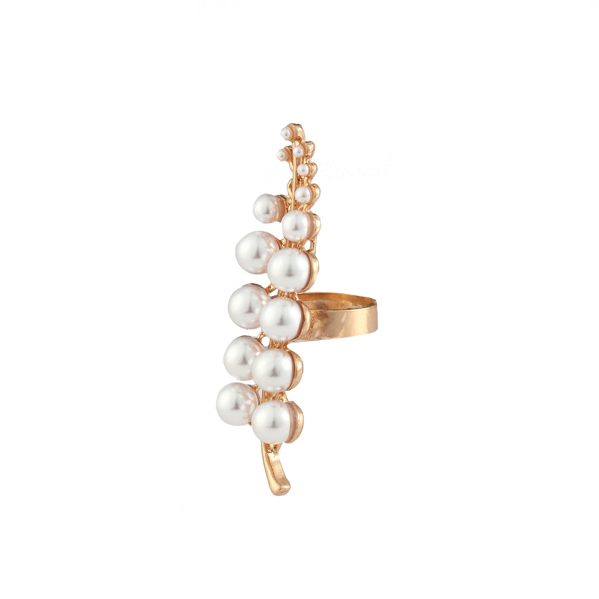 Salty Embellished Pearls Leaf Ring