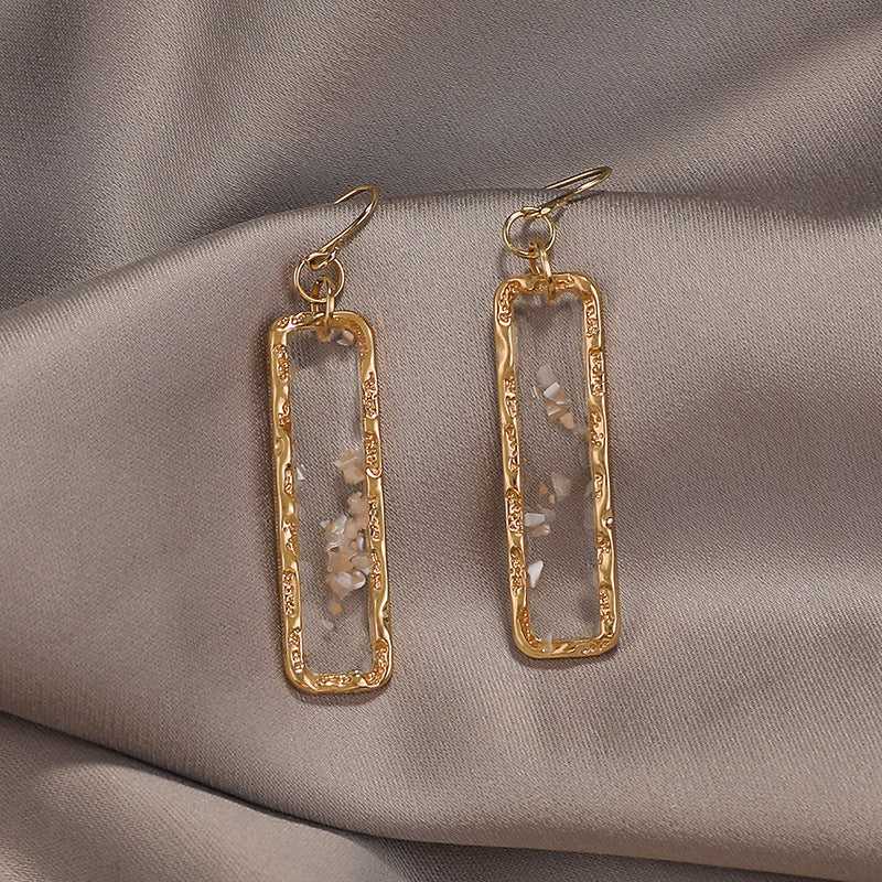 Salty Resin Long Bar Acrylic Dainty Gold Bling Drop Earrings