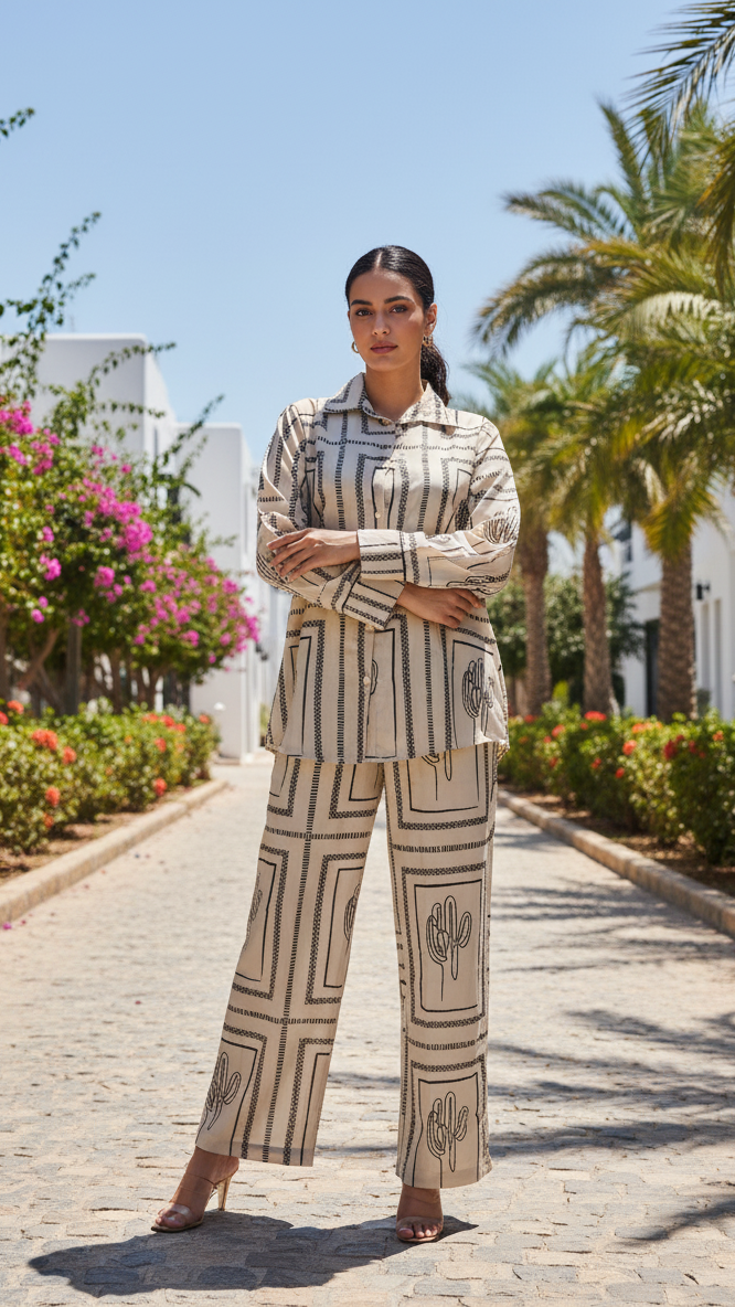 Label Flavia Structured Stripe & Cactus Loungewear
