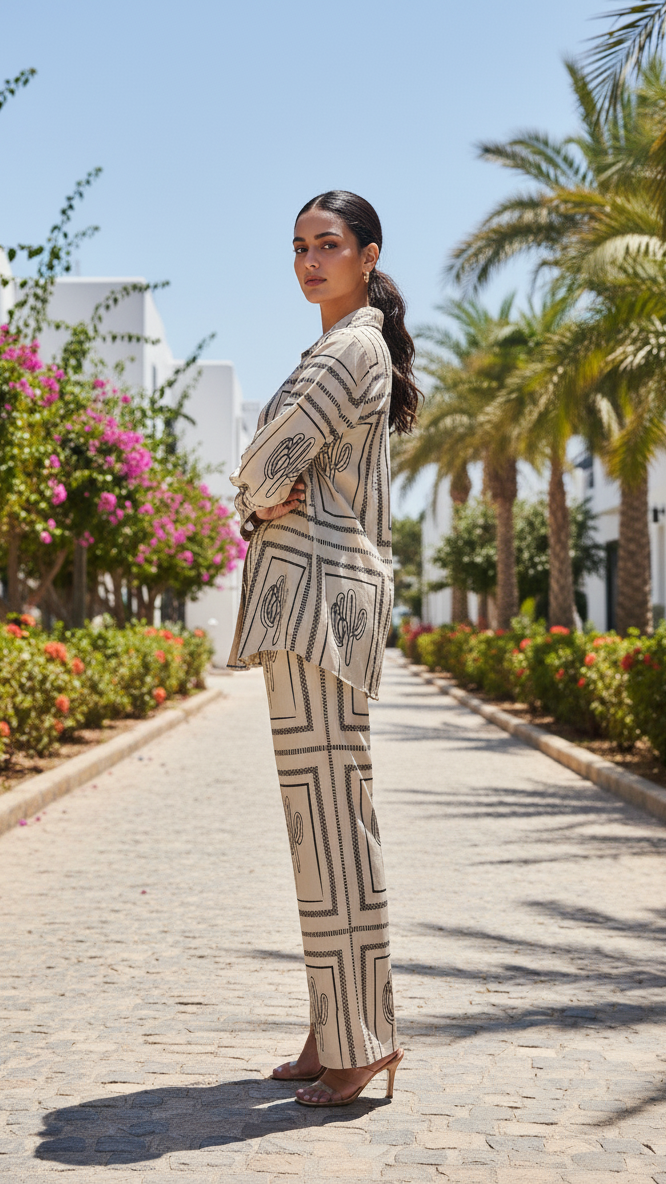Label Flavia Structured Stripe & Cactus Loungewear