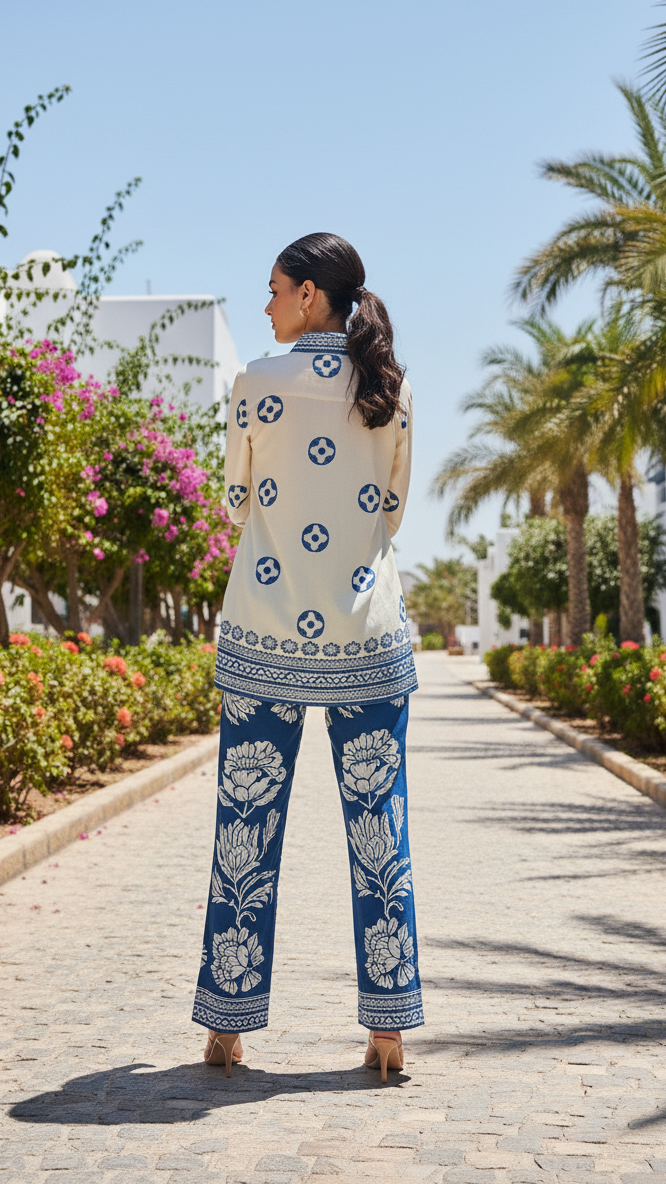 Label Flavia Indigo Floral Resort Co-ord Set