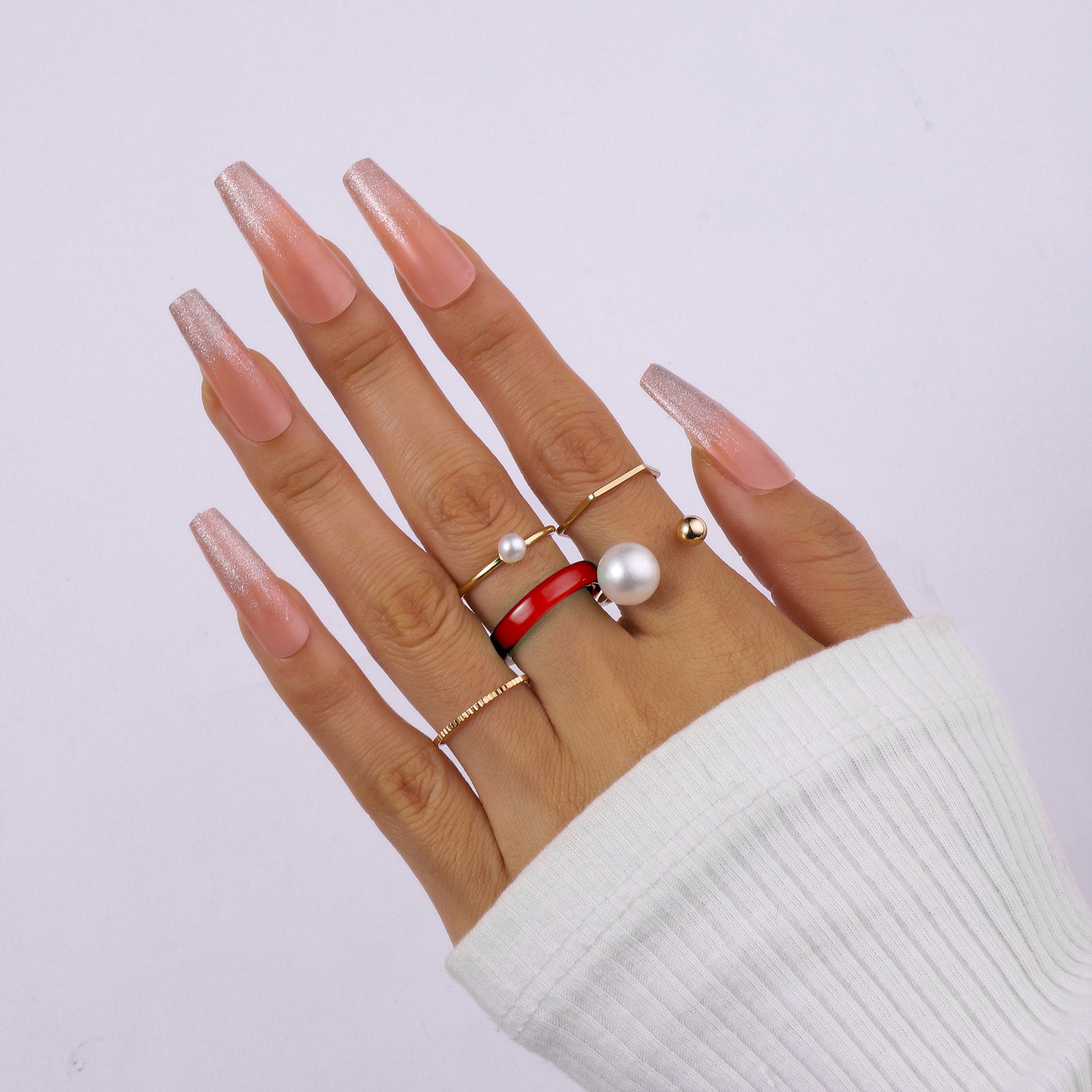 Salty Set Of 5 Cherry Pearl Rings