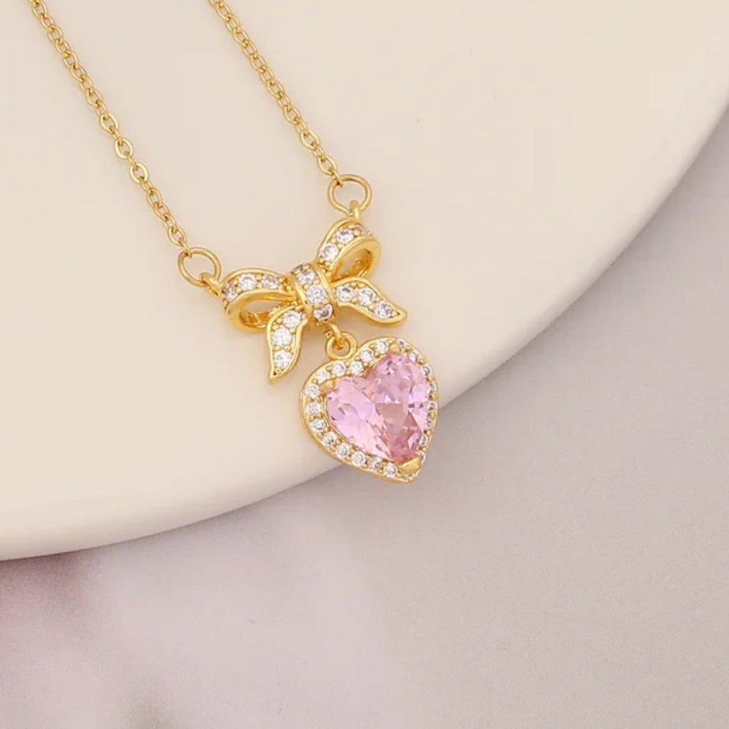 Salty Sweetheart Bow & Blush Necklace