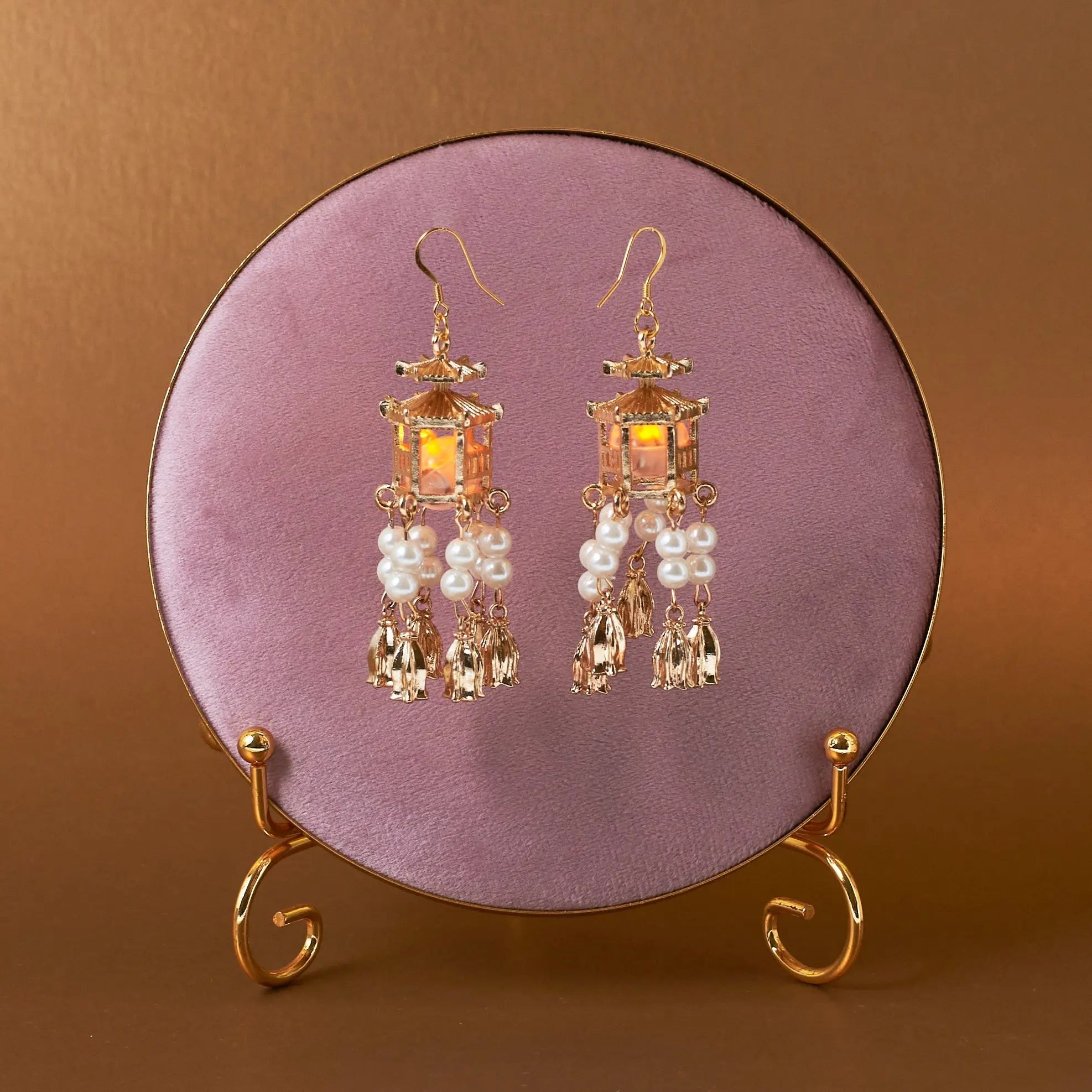 Salty Traditional Lantern Pearl Tassel Earrings