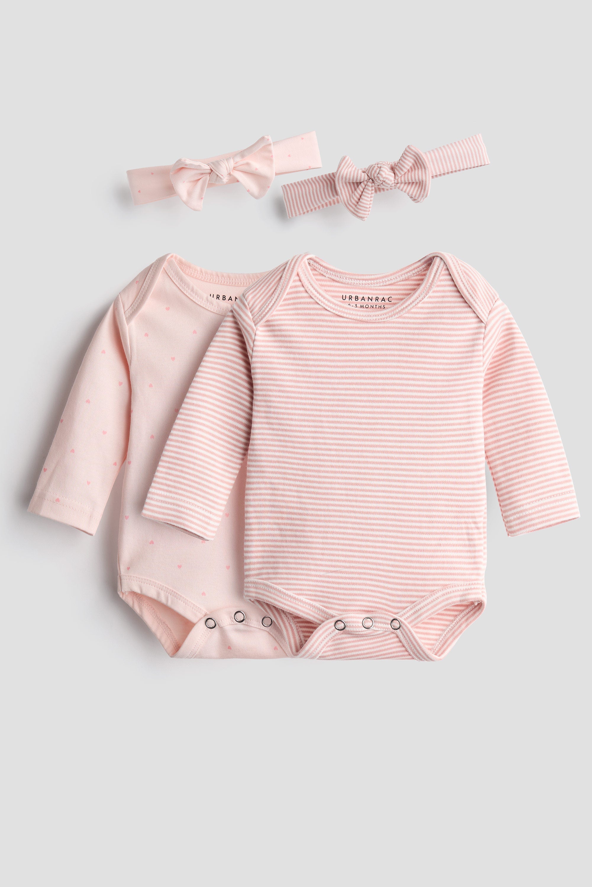 Urbanrac Pink Stripe & Dots 2-Pack Onesies with Bow