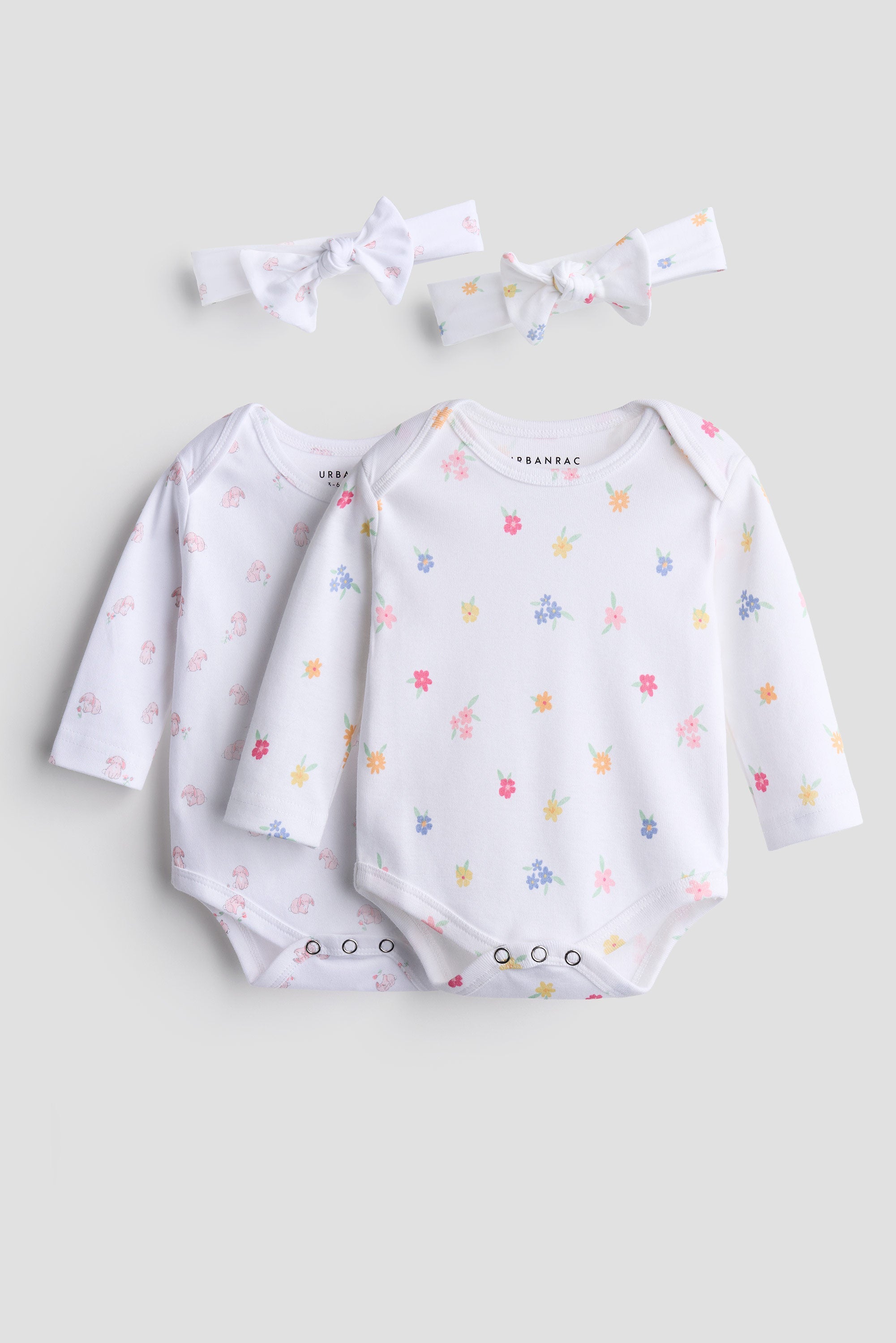 Urbanrac Floral Bloom 2-Pack Onesies + Bows