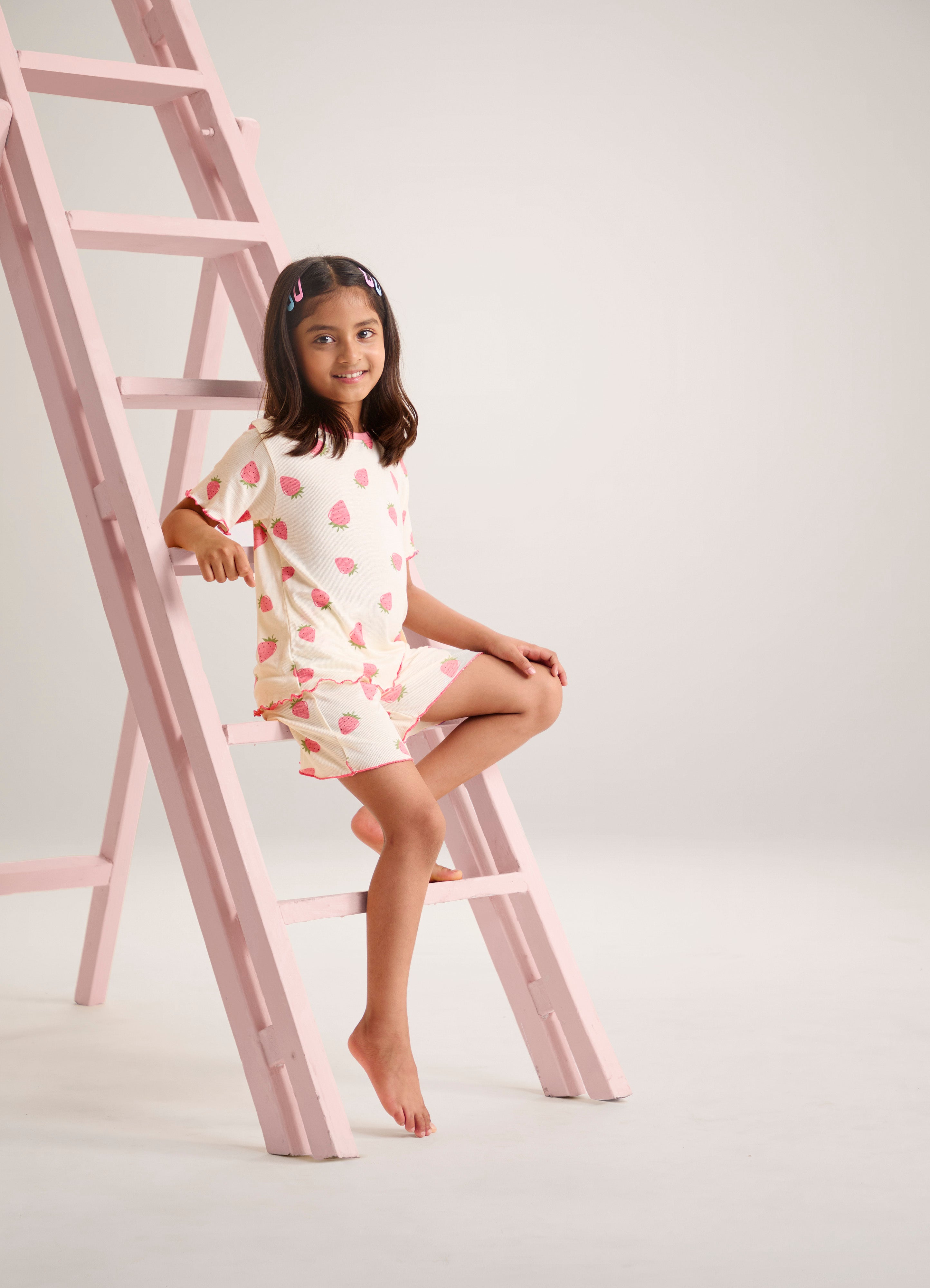 Urbanrac 100% Cotton Peachy Strawberry Print Co-Ord Set