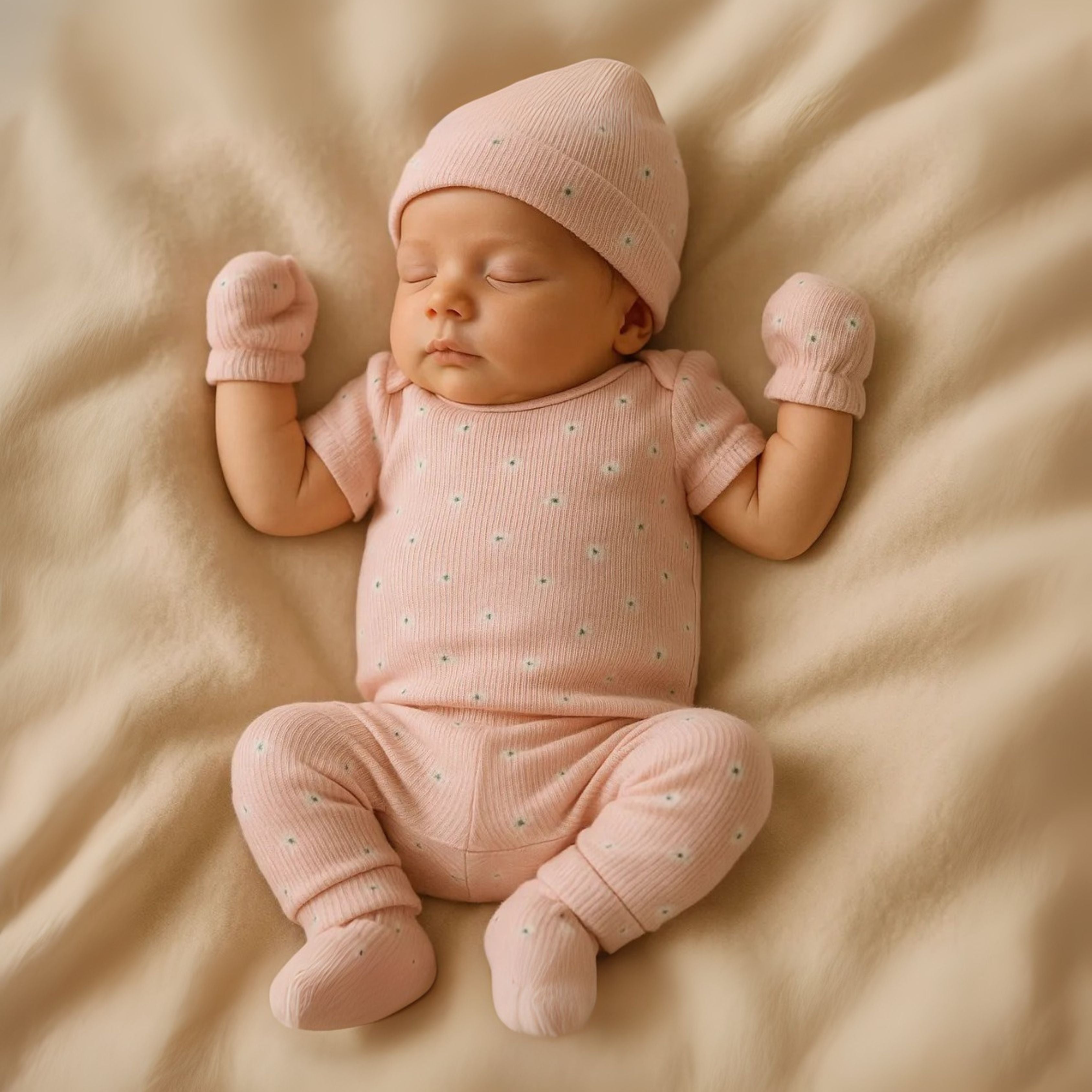 Urbanrac 100% Cotton Onesies and Pant Set - 7-Piece Newborn Essentials Set - Pink Daisy