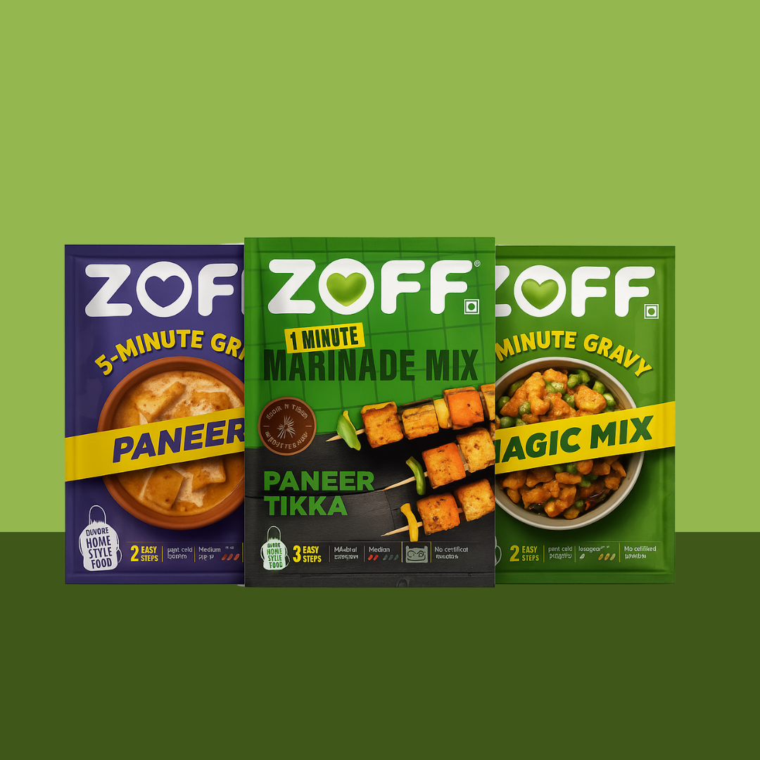 Zoff Foods Quick Mix Combo – 5-Minute Gravy & 1-Minute Marinade Pack of 3 (Paneer Gravy Magic Mix Paneer Tikka)
