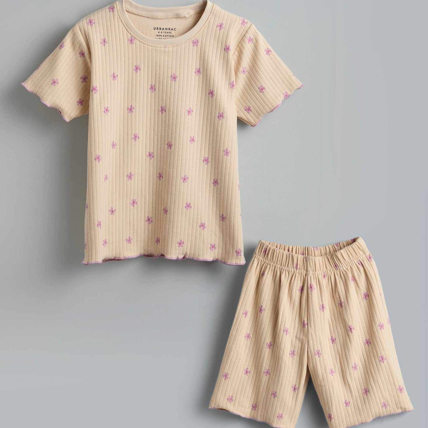 Urbanrac 100% Cotton Co-Ord Set for Toddlers - Beige Purple Floral