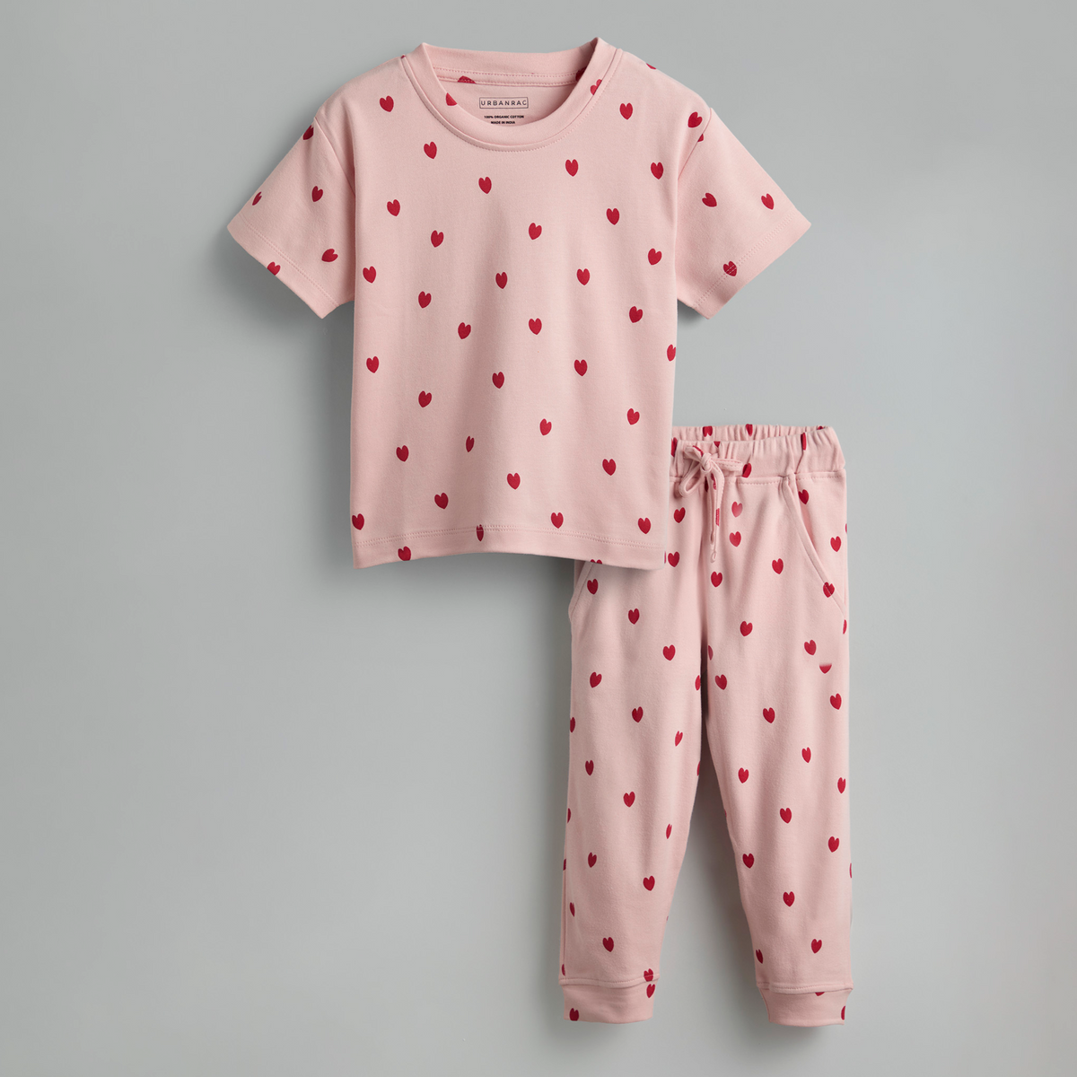Urbanrac GOTS Certified Organic Cotton Sleepwear Set for Toddlers - Heart Print