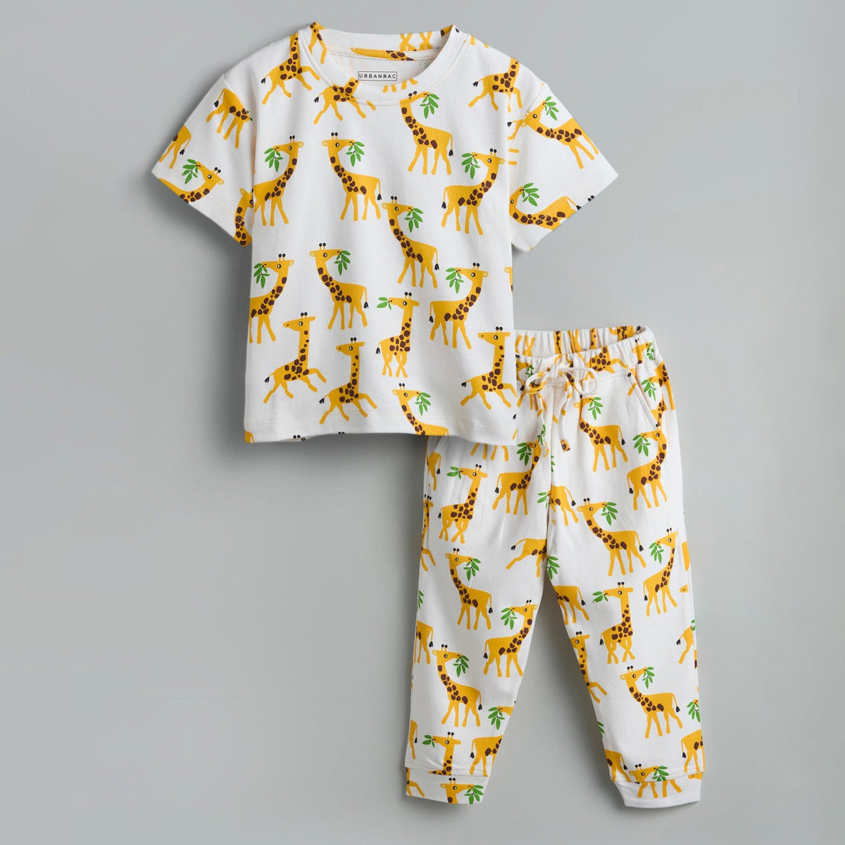 Urbanrac GOTS Certified Organic Cotton Sleepwear Set for Toddlers - Giraffe Print