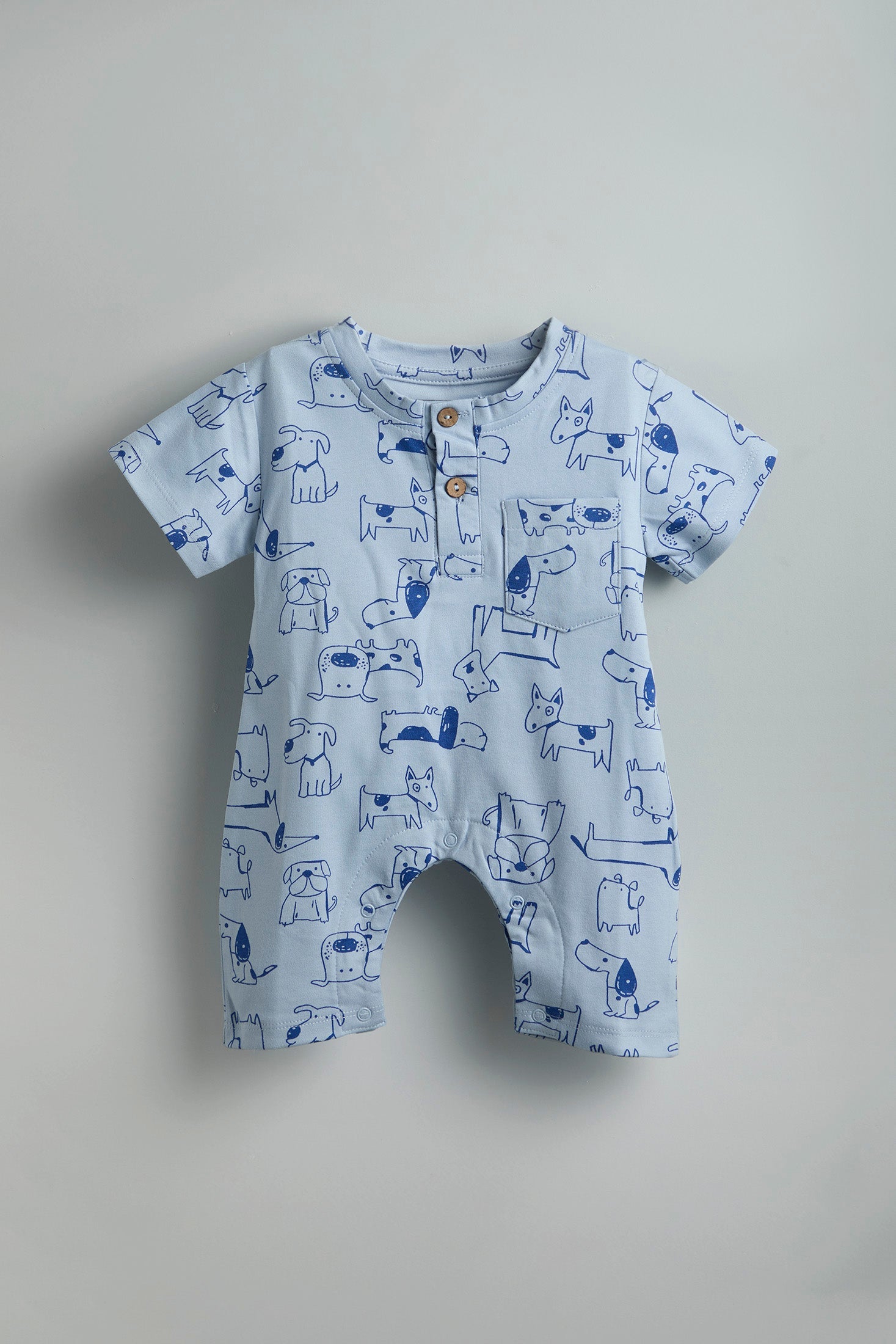 Urbanrac GOTS Certified Organic Cotton Romper for Babies - Blue Dogs Print