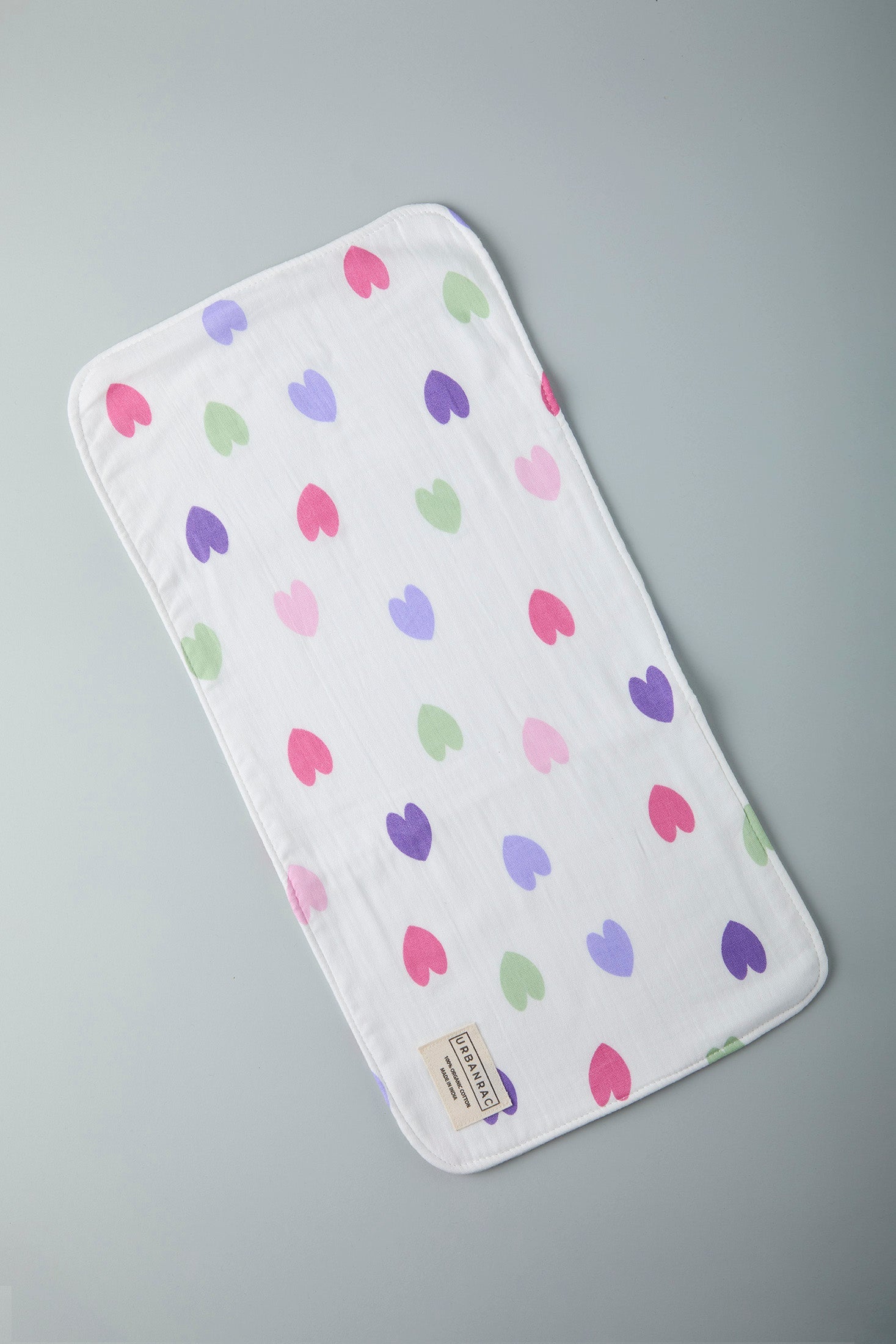 Urbanrac GOTS Certified Organic Cotton Baby Burp Cloth - Hearts Print