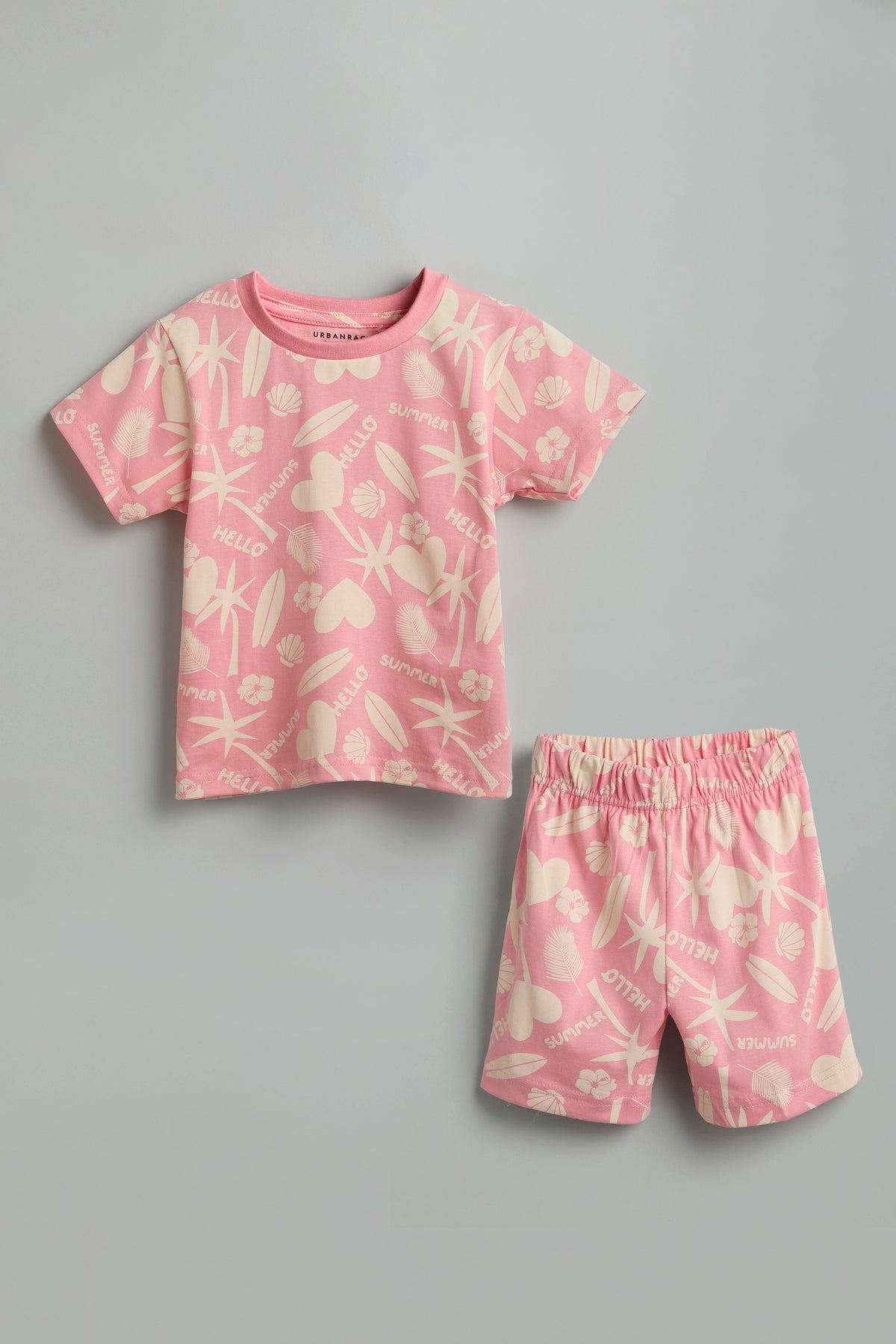 Urbanrac 100% Cotton Peach Summer Vibe Co-Ord Set - Pink