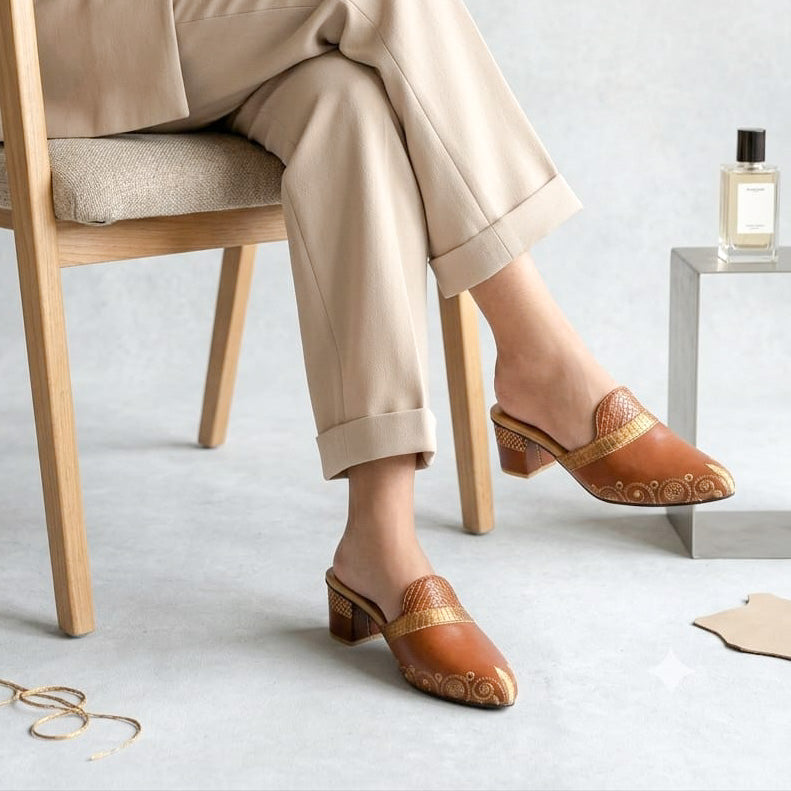 Dhajcraft Embroidered Leather Block Heels sandal