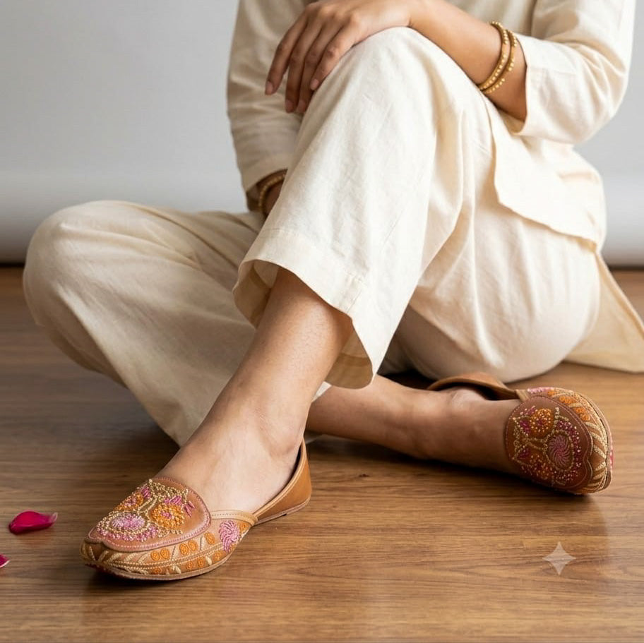 Dhajcraft Brown Embroidered Loafer - Hand wash
