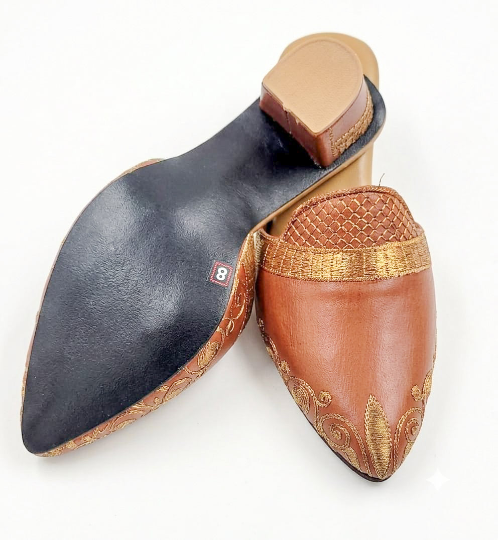 Dhajcraft Embroidered Leather Block Heels sandal