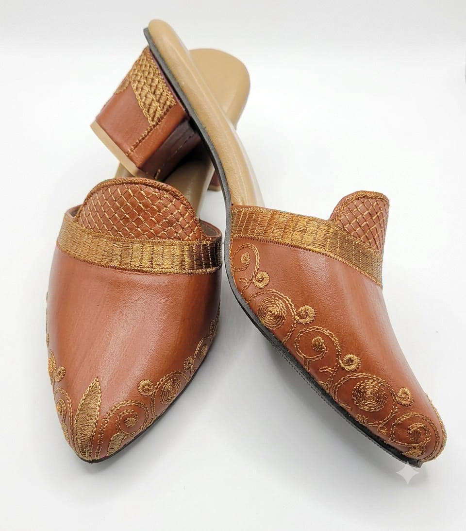 Dhajcraft Embroidered Leather Block Heels sandal