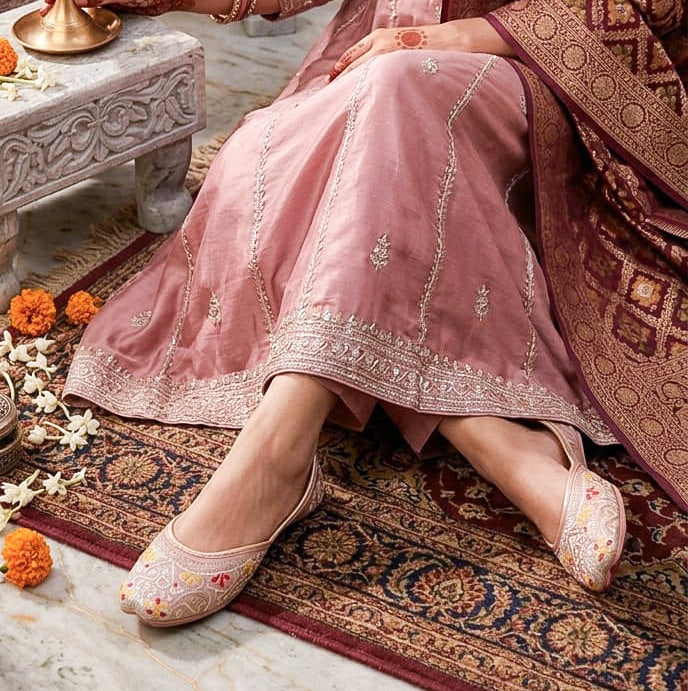 Dhajcraft Peach Embroidered Wedding Jutti - Hand wash