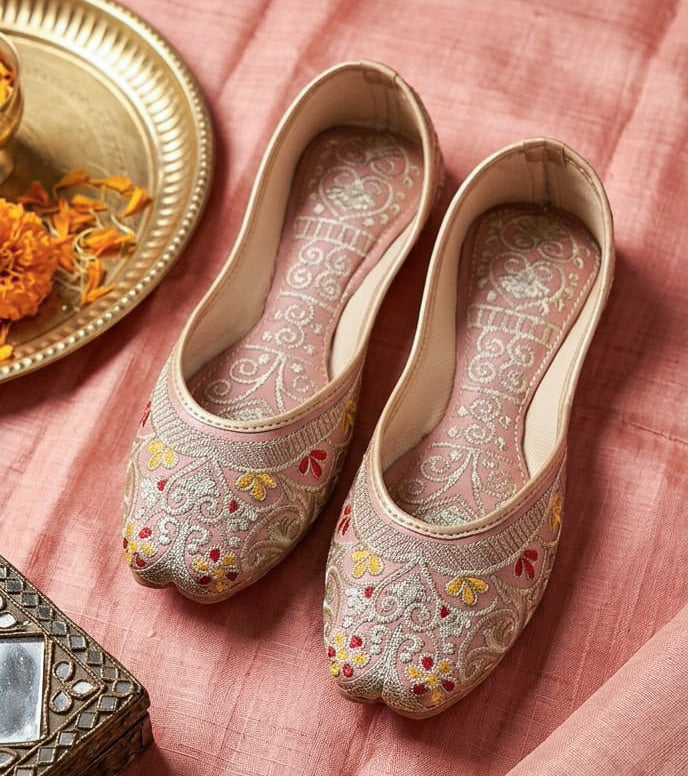 Dhajcraft Peach Embroidered Wedding Jutti - Hand wash