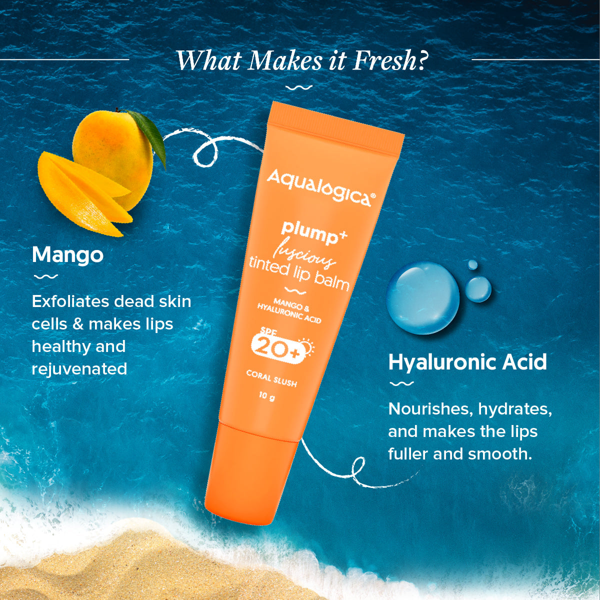 Aqualogica Coral Slush Plump+ Luscious Tinted Spf 20+ Lip Balm