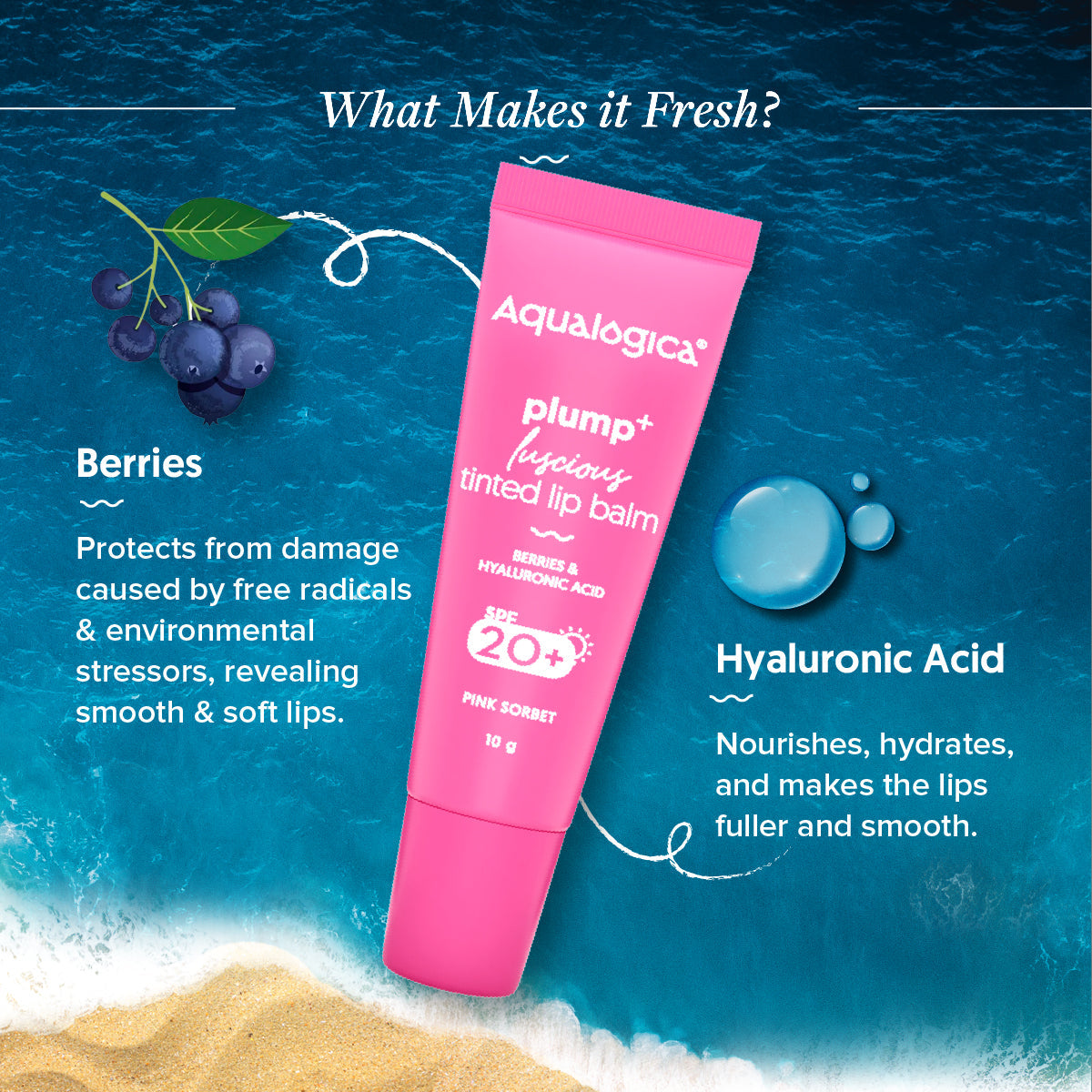 Aqualogica Pink Sorbet Plump+ Luscious Tinted Spf 20+ Lip Balm