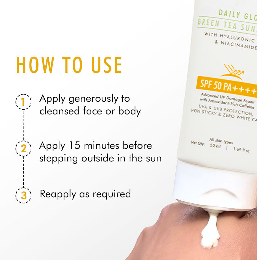 mCaffeine Daily Glow Green Tea Sunscreen Spf 50 Pa++++ With Niacinamide - 50ml