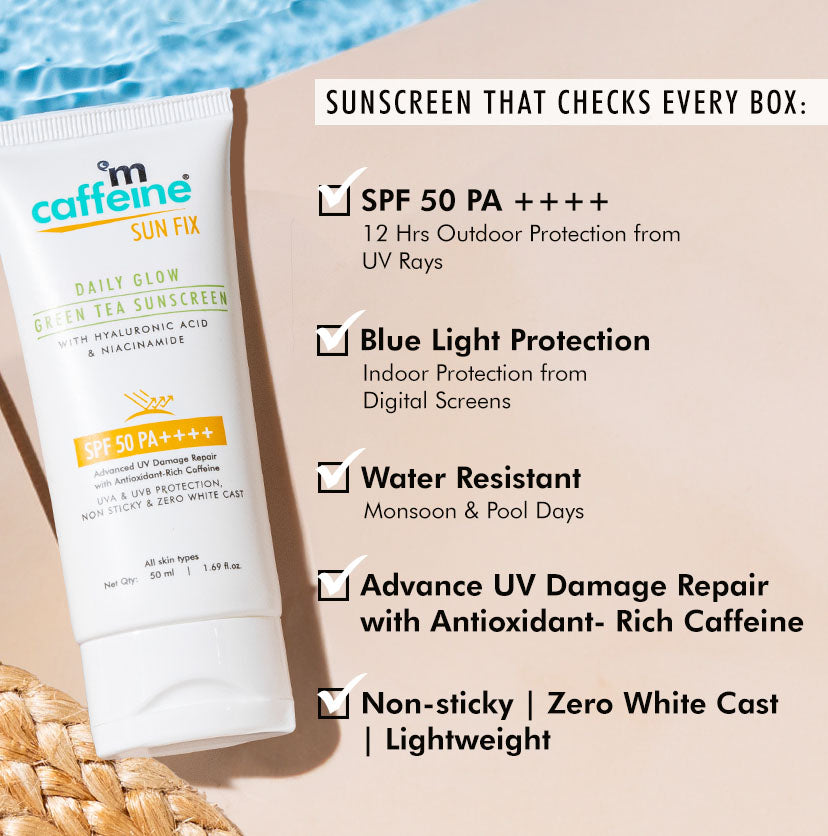 mCaffeine Daily Glow Green Tea Sunscreen Spf 50 Pa++++ With Niacinamide - 50ml
