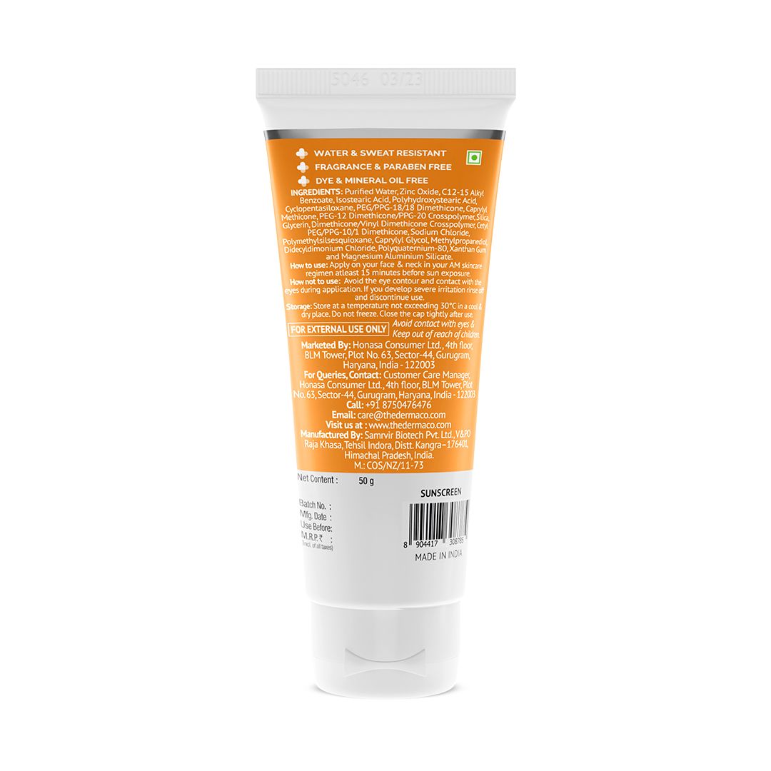 Derma Co Ultra Light Zinc Mineral Sunscreen with SPF 50 For Broad Spectrum, UVA, UVB & Blue Light Protection - 50g