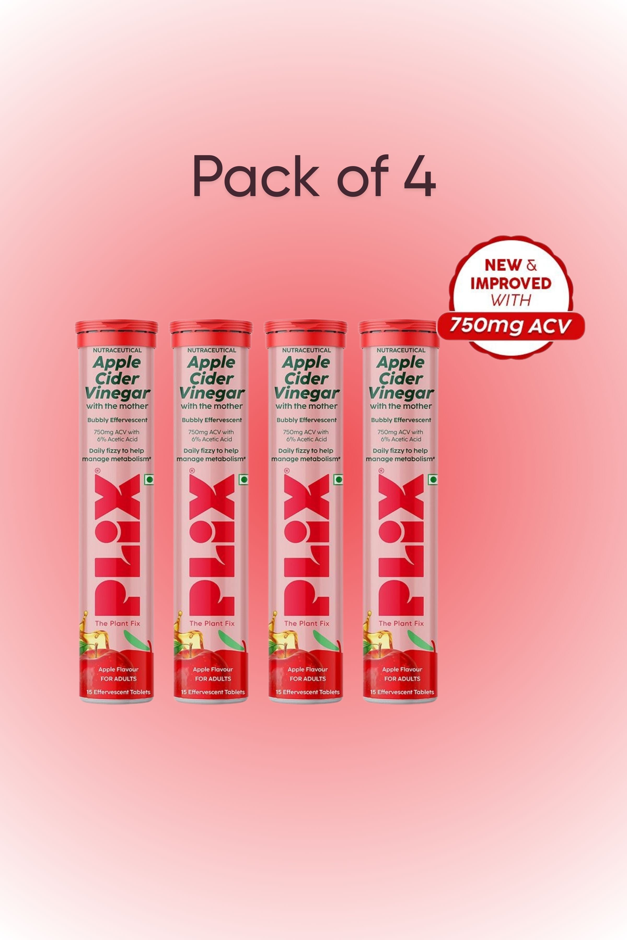 Plix Apple Cider Vinegar, Apple- 750mg (Pack of 4)