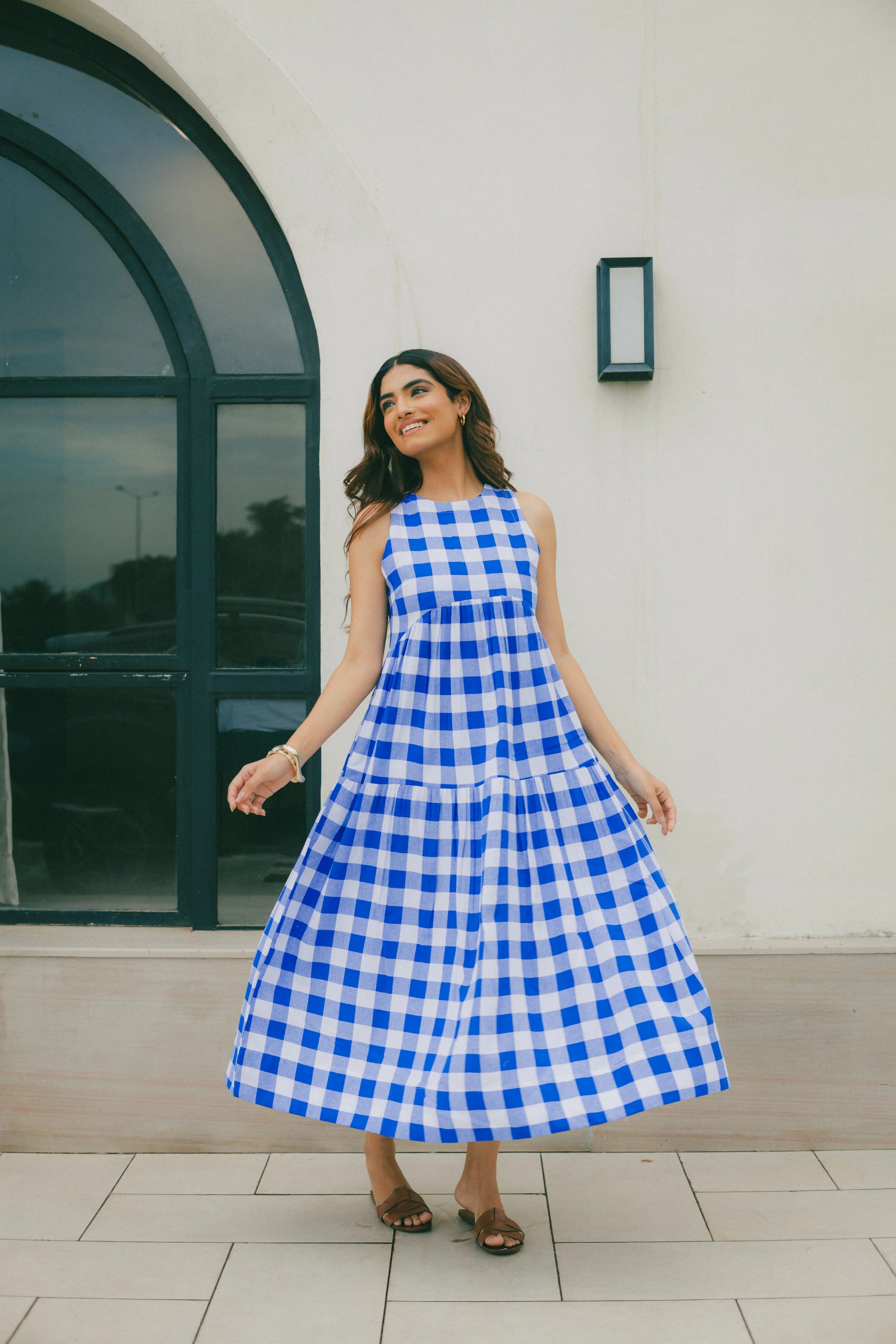 Sugnaa Classic A-Line Gingham Dress - Indigo