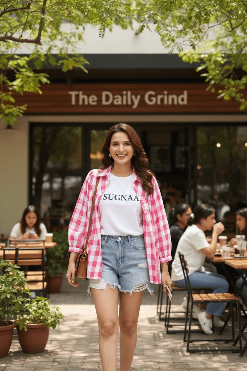Sugnaa Gingham Check Shirt - Pink