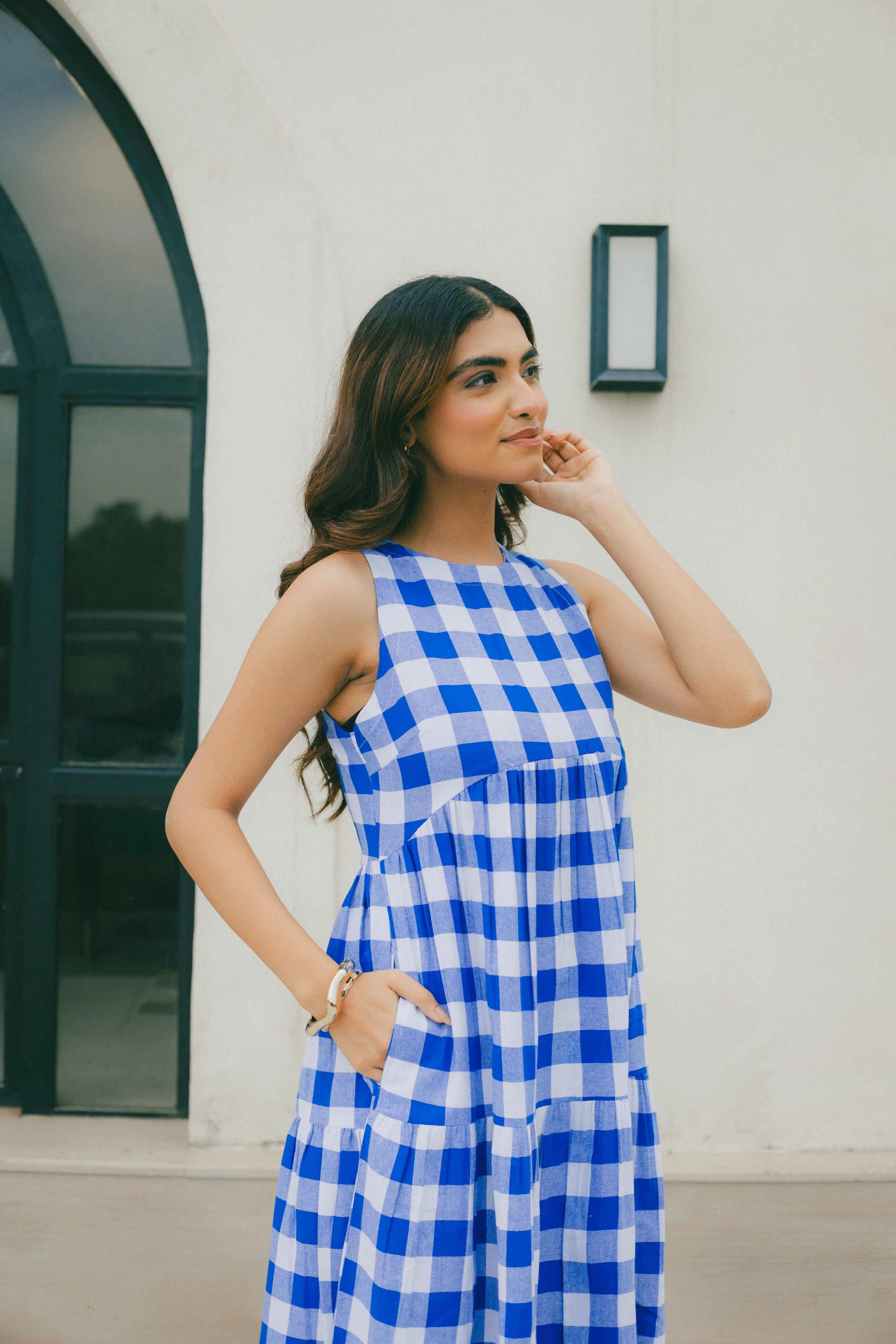 Sugnaa Classic A-Line Gingham Dress - Indigo