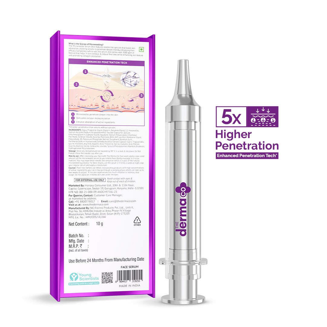 Derma Co 3000 PPM Retinol Microneedle Serum Shot with Squalene, Panthenol & Hyaluronic Acid for Skin Renewal - 10g