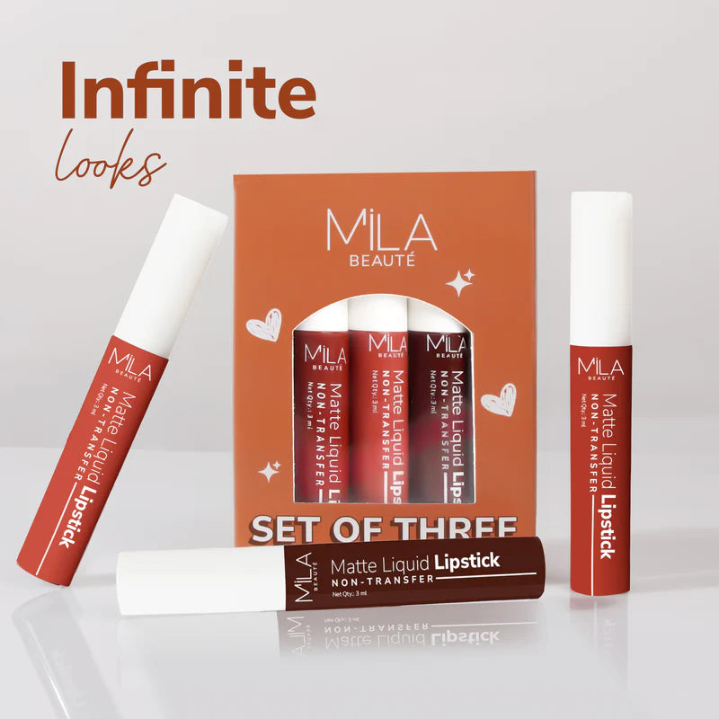Mila Beaute Non Transfer Liquid Lipstick Set of 3