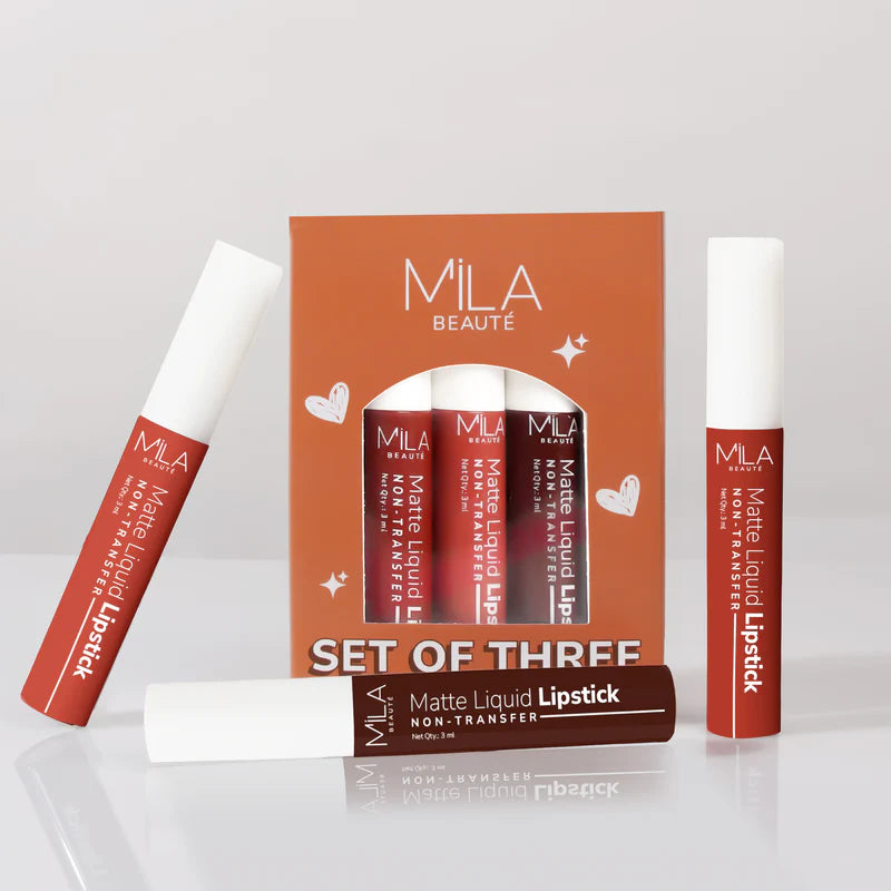 Mila Beaute Non Transfer Liquid Lipstick Set of 3