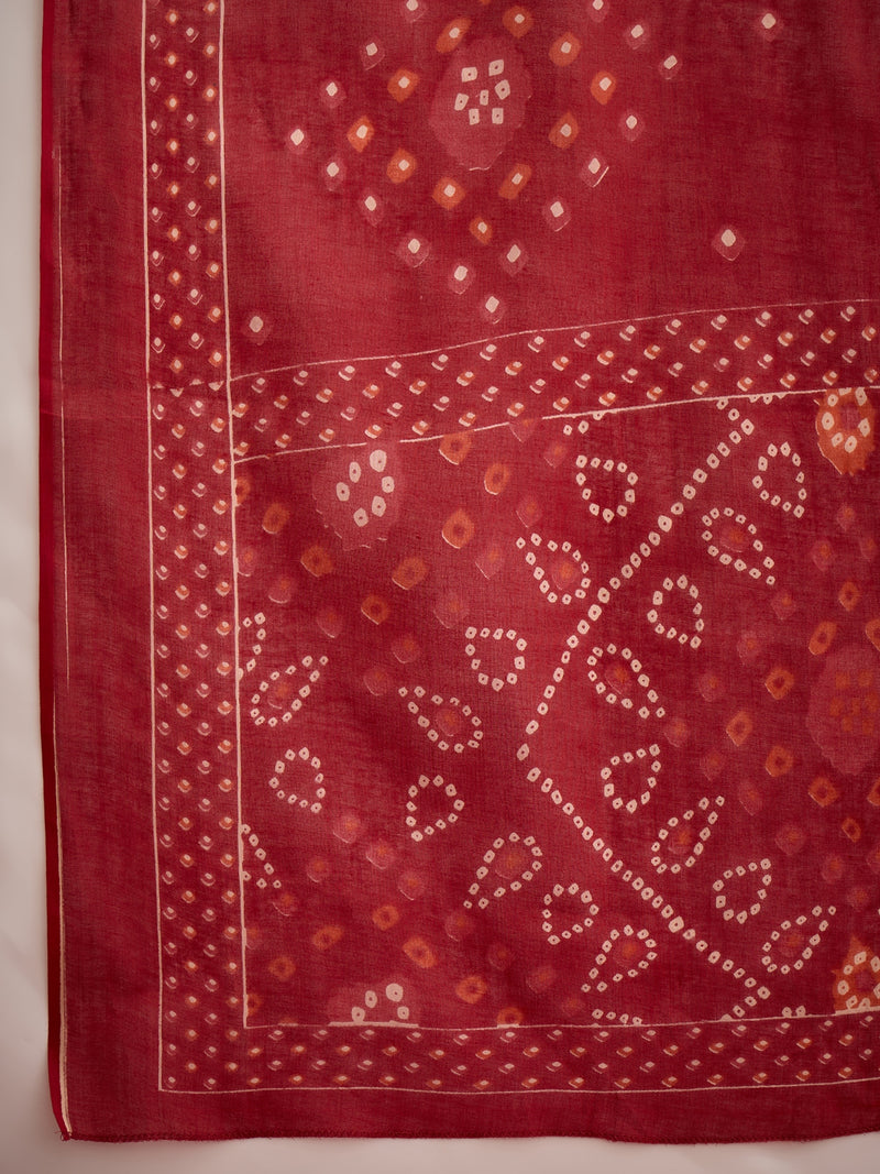 Stylum Women's Bandhej Printed Cotton Straight Kurta Pant Dupatta Set