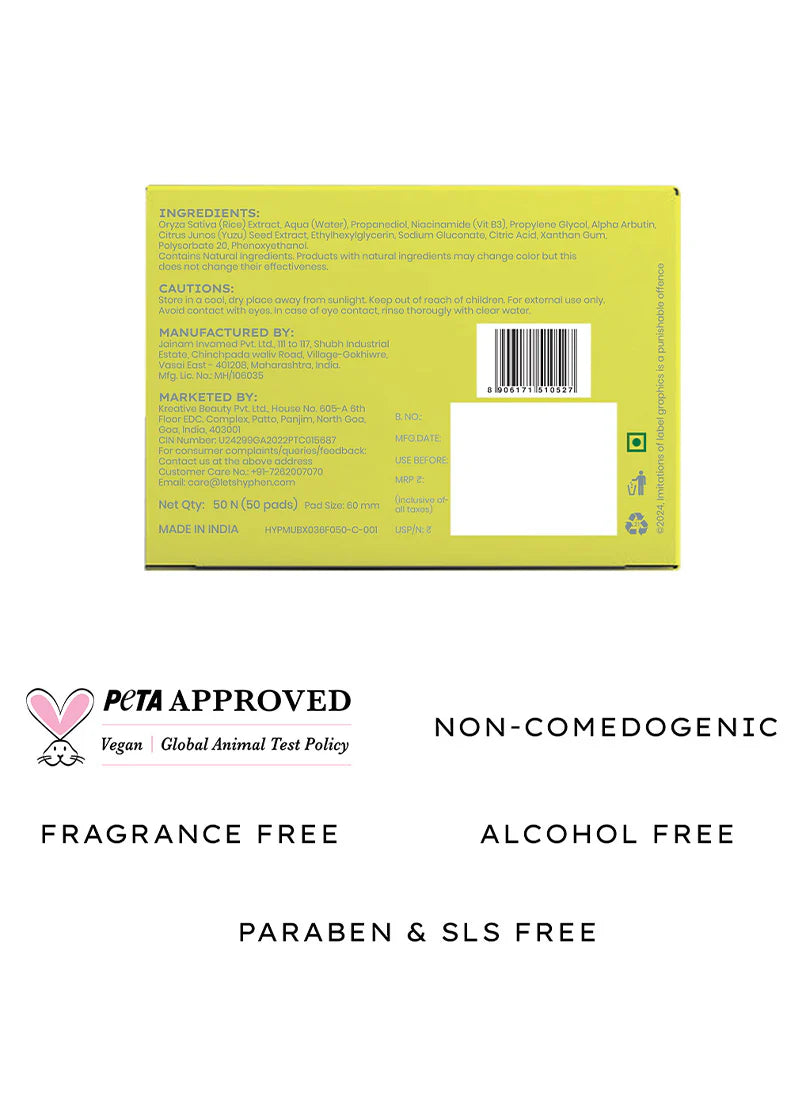Hyphen 44% Rice Water Brightening Serum Pads - 50 Pads