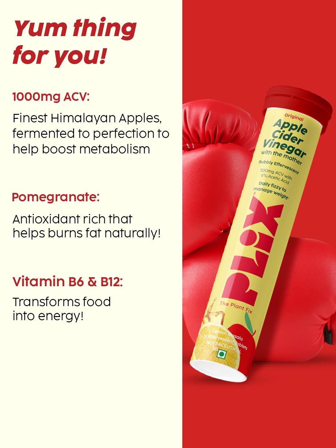 Plix ACV Effervescent Tablets - 15 (Lemon Masala, Pack of 4)